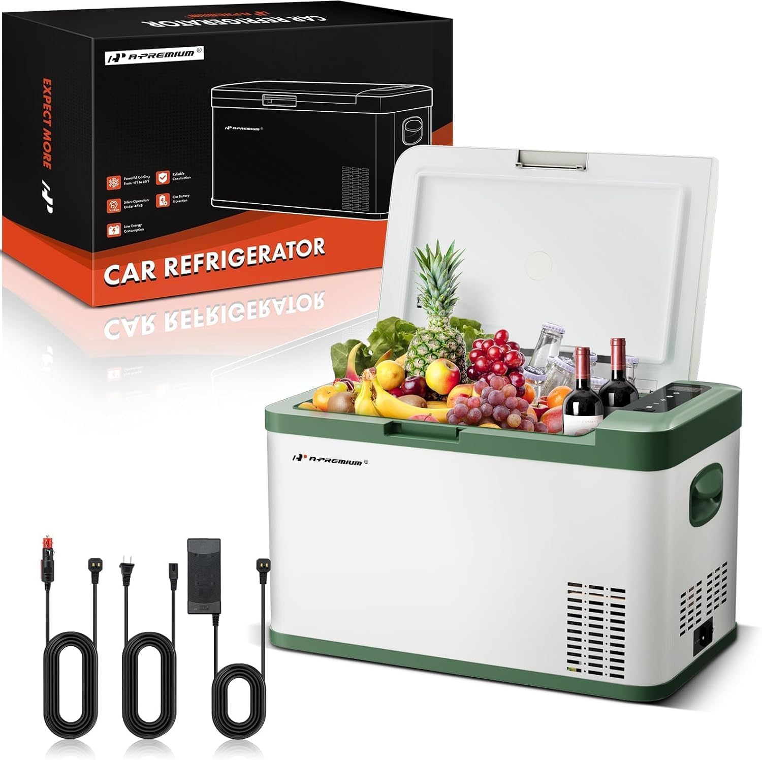 Premium 28QT/26.1L Portable Car Refrigerator Freezer -4°F~68°F, 12/24V DC & 110/240V AC Fast Cooling Mini Fridge for Camping, RV, Road Trips, Truck, Outdoor Adventures & Home Party Use - Perfect for Picnics, Beach Days & Tailgating