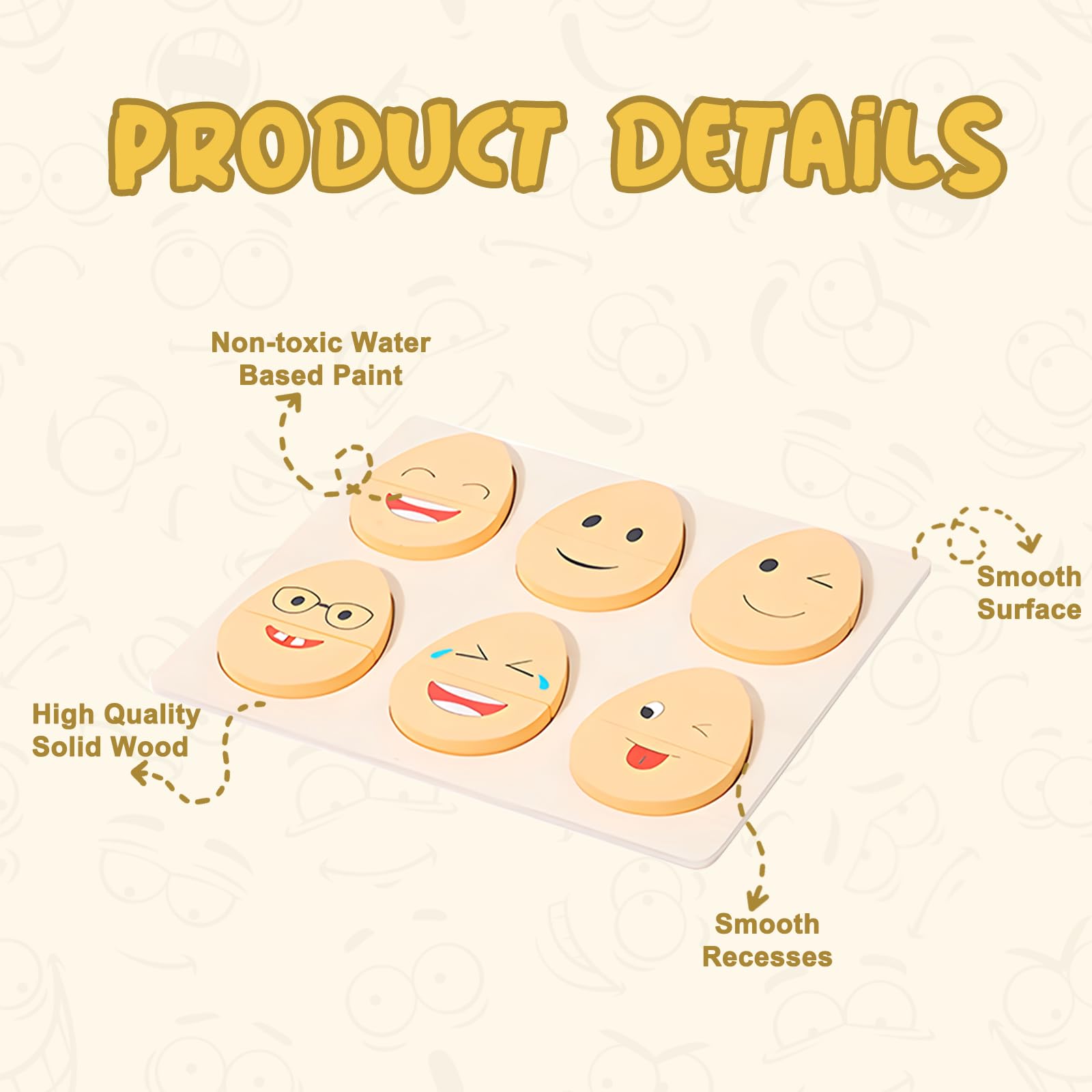 Montessori Wooden Toys for 1 2 3 Year Old Kids - 32 Pcs Toddler Educational Sorting & Matching Puzzle Blocks with Facial Expressions - Preschool Learning Games, Birthday Gifts & Stocking Stuffers - Perfect for Early Childhood Development & Sensory Play