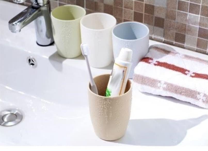 4-Piece Mouthwash Cups Set - Durable Toothbrush & Rinsing Cups for Bathroom, Travel, and Home Use - BPA-Free Plastic Dental Care Accessories for Families & Kids (Blue/White)