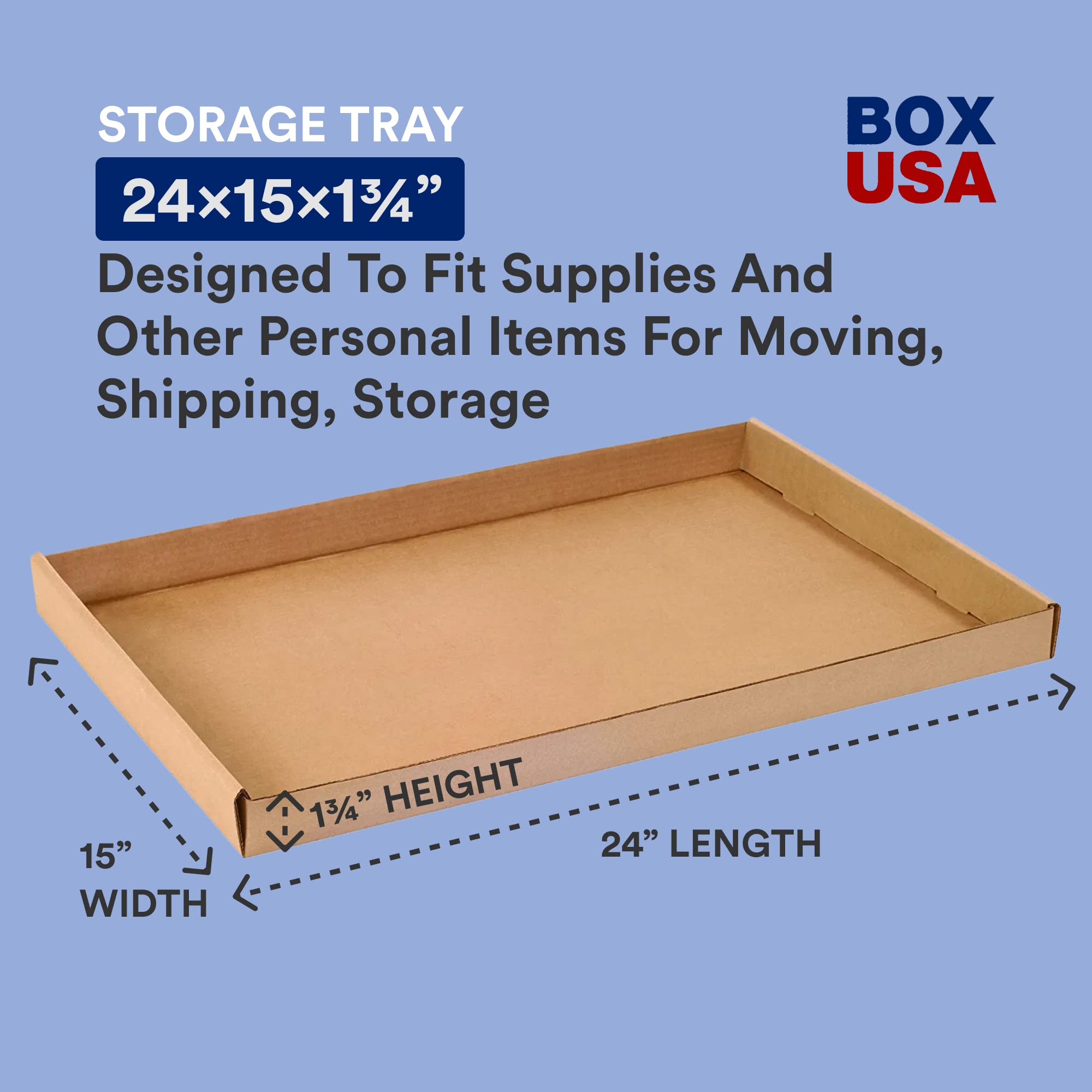 BOX USA B24152CT Corrugated Cardboard Trays, 24x15x1.75 Inches, Kraft Brown (Pack of 50) - Perfect for Shipping, Storage & Retail Displays