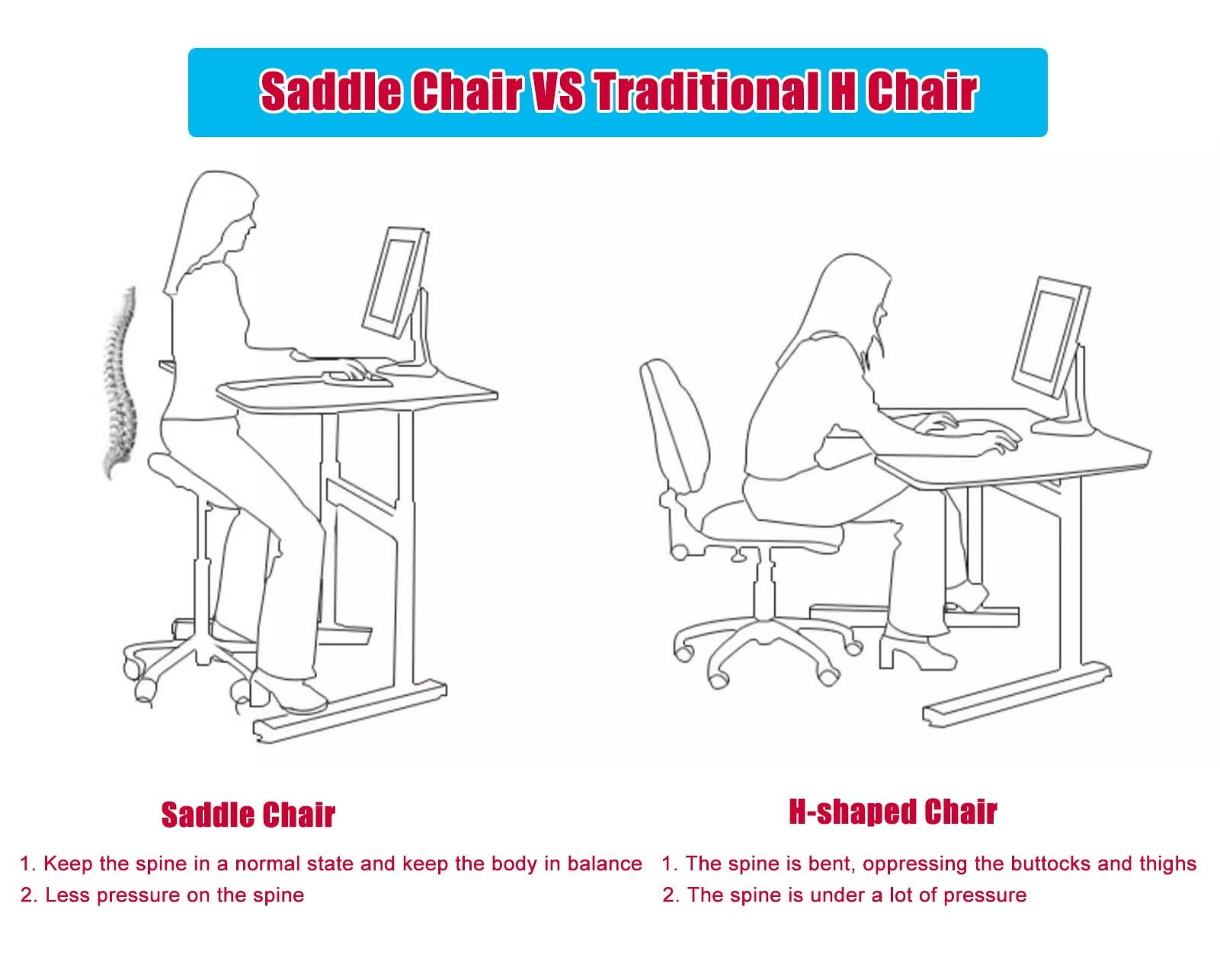 Extra Tall Red Saddle Seat Chair 24