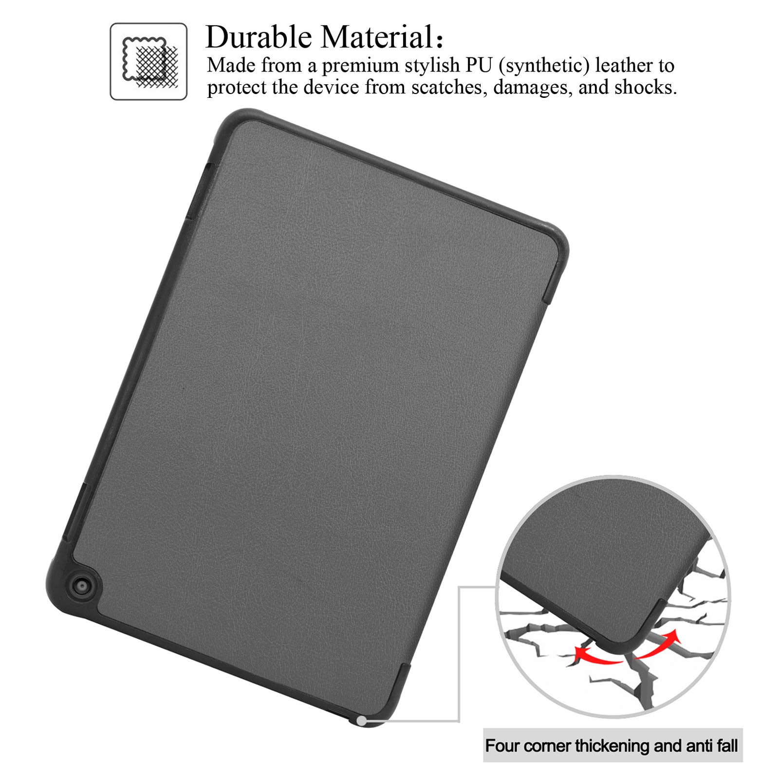 Premium Kindle Fire HD 8/HD8 Plus Case - Auto Sleep/Wake Trifold Stand Cover for 12th/10th Gen (2024/2022/2020 Models) - Perfect for Reading, Watching & Travel - Gray