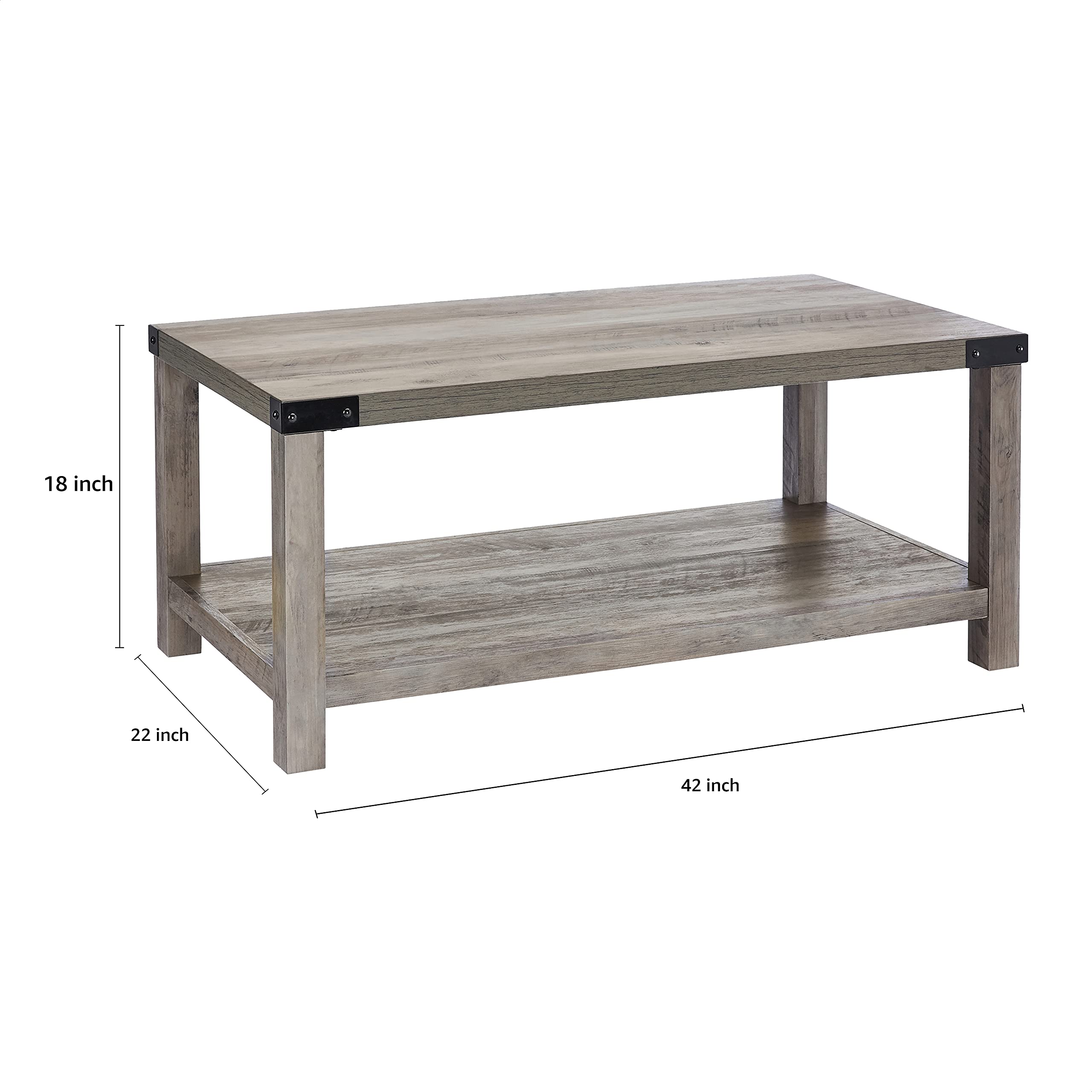 Rustic Farmhouse Rectangle Coffee Table - Distressed Grey Wash Finish | Perfect for Living Room, Barn Decor & Farmhouse Style Homes