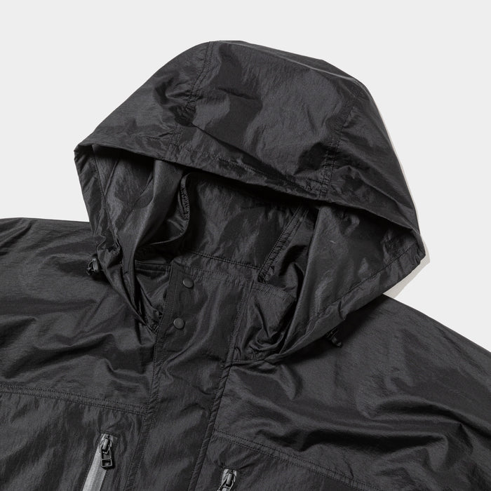 Lightweight MEANSWHILE AIRY NYLON WIND JACKET for Women - Water-Resistant Windbreaker with Hood (OFF BLACK) - Perfect for Hiking, Running & Outdoor Activities