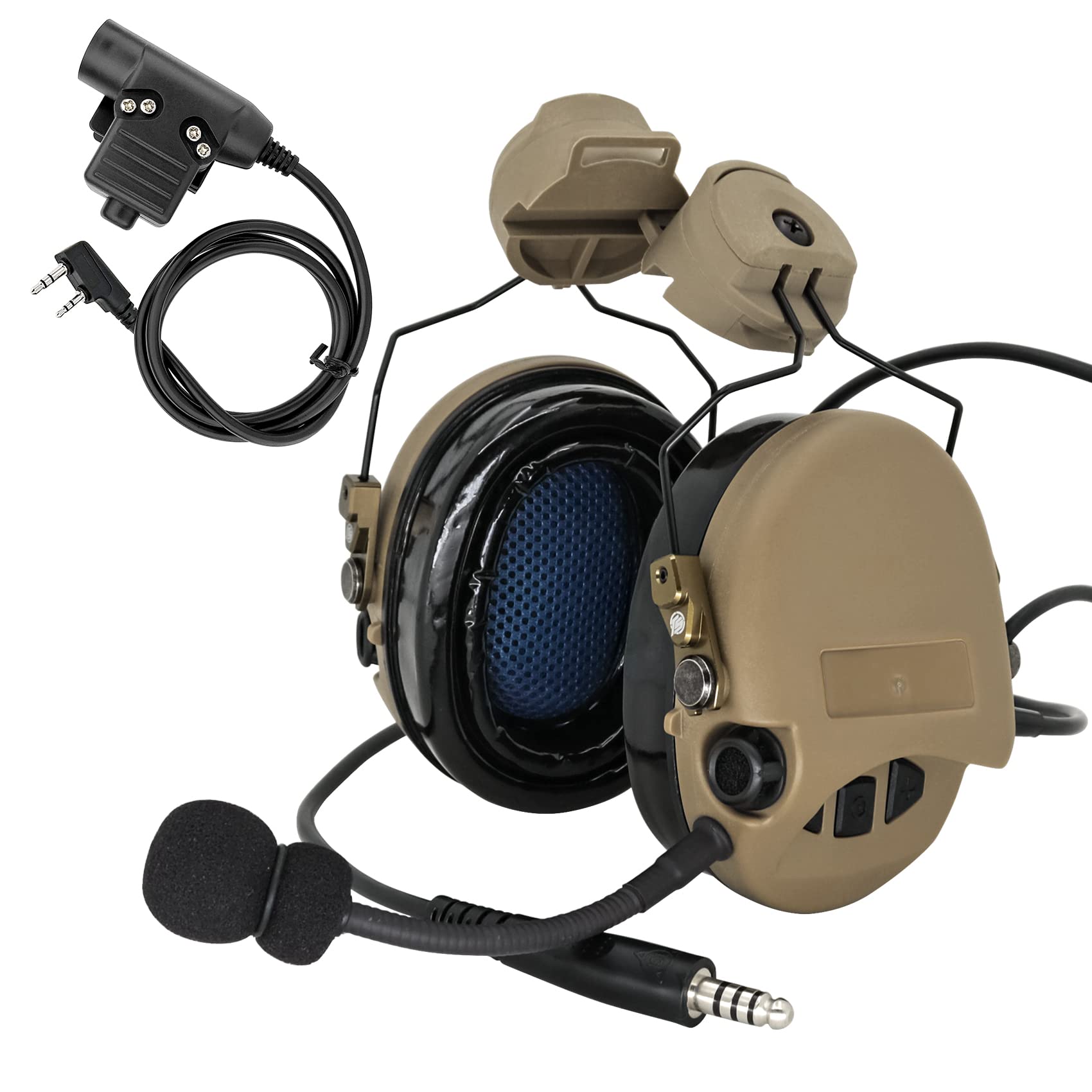 Tactical Headset with ARC Rail Adapter - Noise Canceling Headphones for Airsoft & Shooting (Tan) | Military Simulation, Hunting & Outdoor Sports Gear