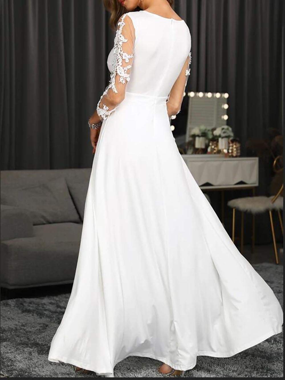 Elegant CY Women's 2025 Wedding Dress - Long Sleeve Formal Gown with Chiffon Overskirt & Floor Length Design for Engagement, Bridal Shower, and Romantic Ceremonies