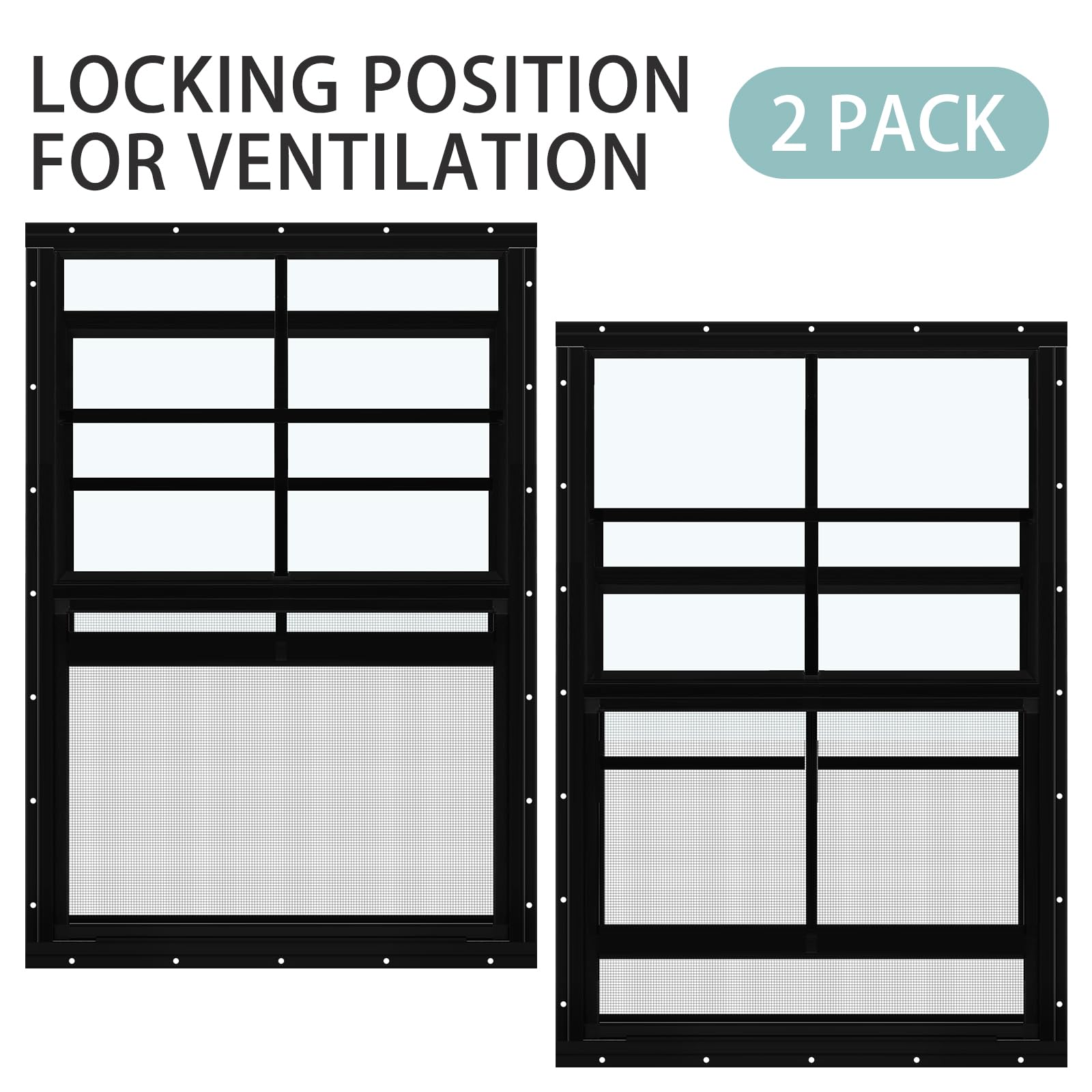 Tandefio 2 Pack 18x27 Inch Black Flush Mount Shed Windows with Tempered Glass & Screen - Vertical Sliding Windows with Hardware for Chicken Coops, Barns, Sheds & Outdoor Buildings - Weatherproof & Durable Design for Farmhouse, Backyard & Garden Use