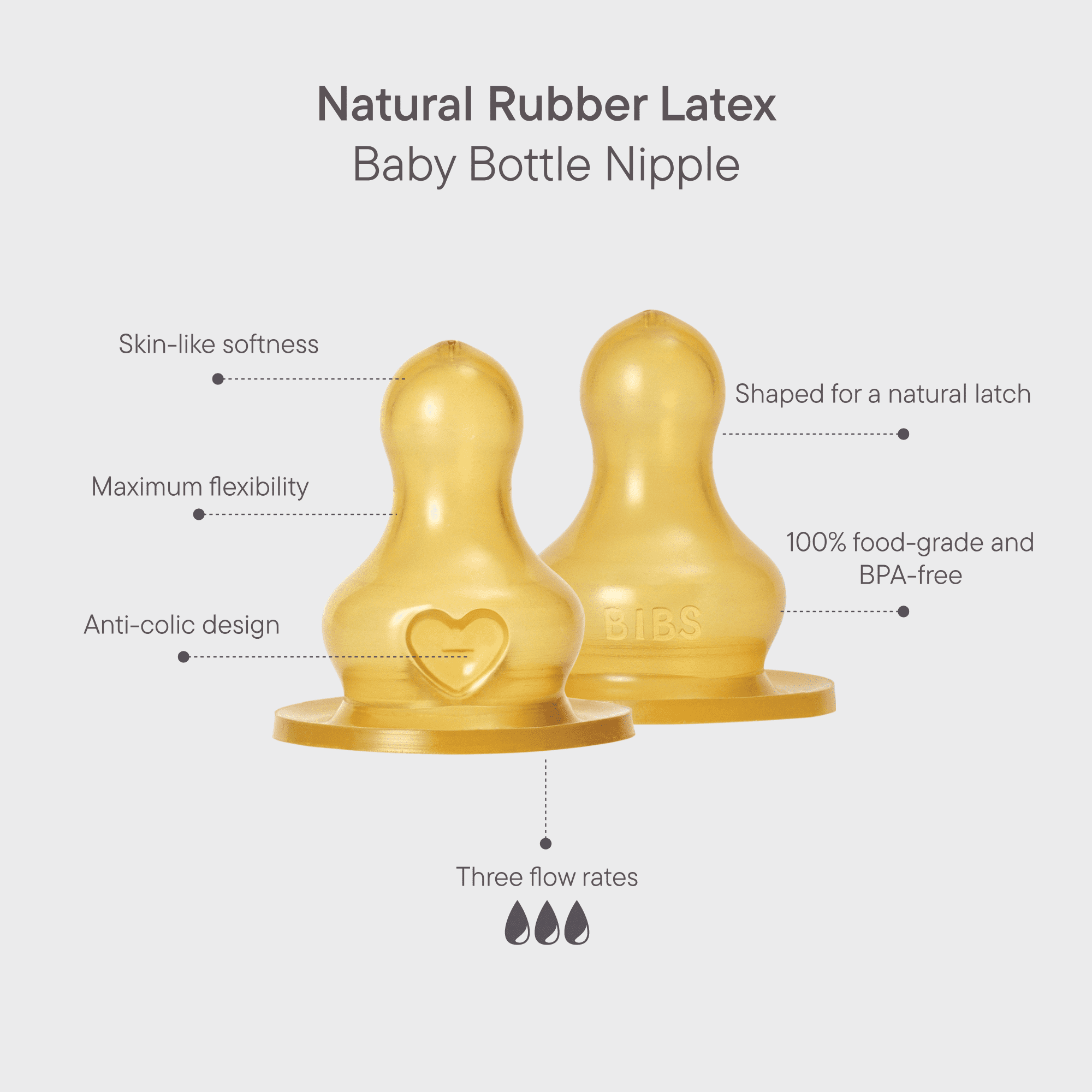 BIBS Baby Bottle Latex Nipple 2-Pack | Natural Rubber Pacifier for Newborns & Infants | Perfect for Breastfeeding Transition & Soothing