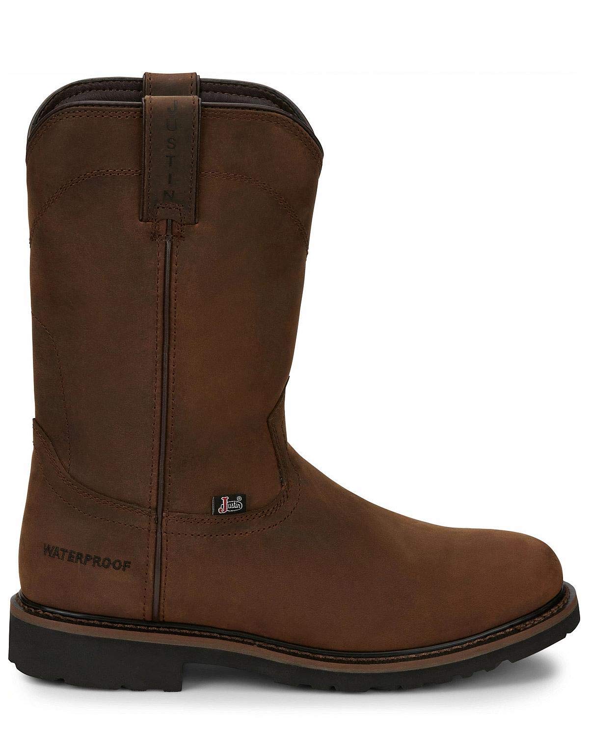Justin Men's 10 Inch Waterproof Steel Toe Work Boots for Construction, Drywall & Outdoor Jobs - Slip Resistant Safety Shoes for Heavy Duty Work