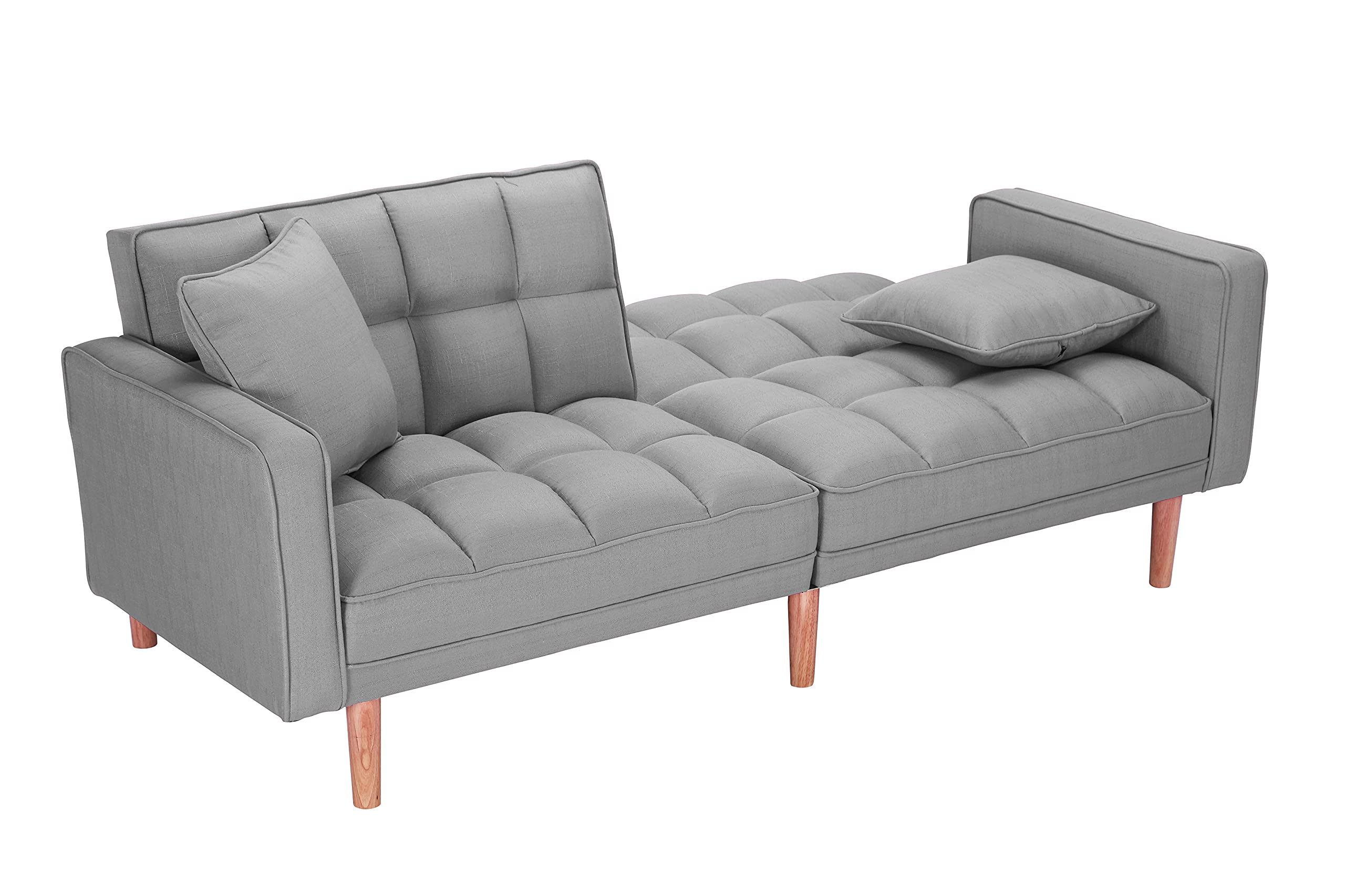 Convertible Futon Sofa Bed - Modern Linen Upholstered Folding Sleeper Sofa with 2 Pillows, 75