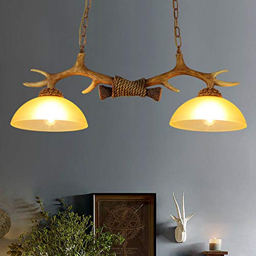 Antler Vintage Chandelier - Deer Horn 2-Light Ceiling Fixture, Retro Pendant Lamp with Rustic Country Style - Perfect for Living Room, Bar, Cafe & Dining Room Decor | Farmhouse Lighting & Western Theme Interior Design