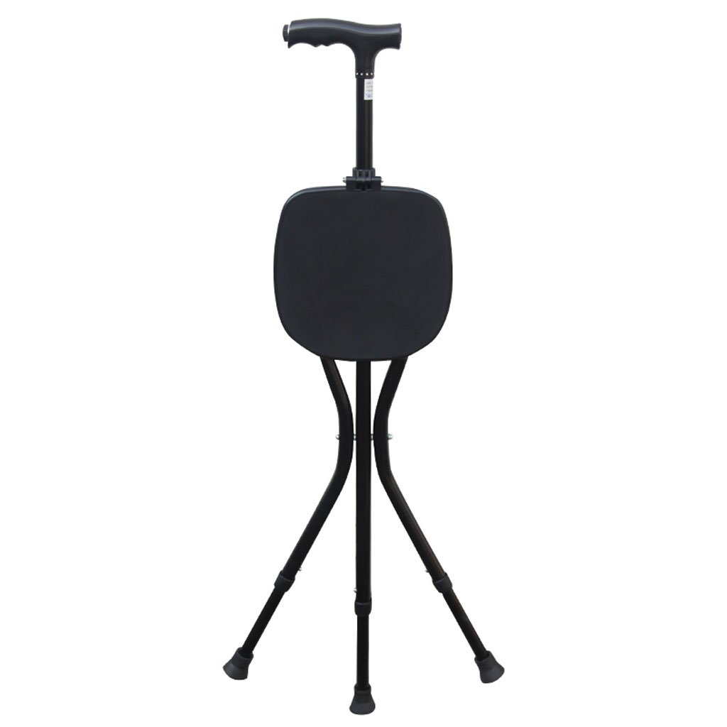 Multifunctional Moolo Old Man Crutch Chair - 3-in-1 Walking Stick, Lightweight Stool & Non-Slip Cane with LED Light (Black) - Ideal for Elderly Mobility Assistance, Outdoor Hiking & Home Support