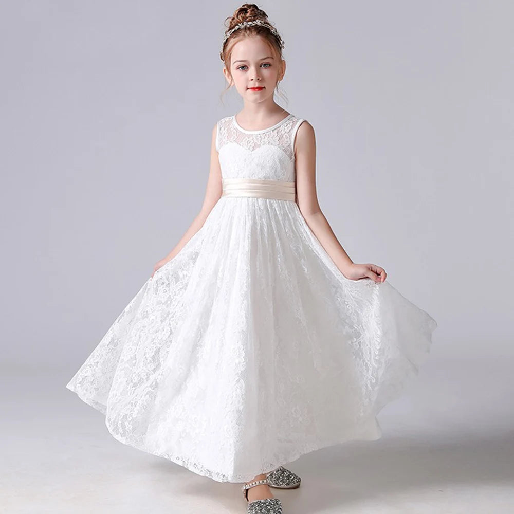 Elegant Lace Flower Girl Dress Sleeveless - Perfect for Weddings, Birthdays, Pageants & First Communion | Formal Occasions & Special Events