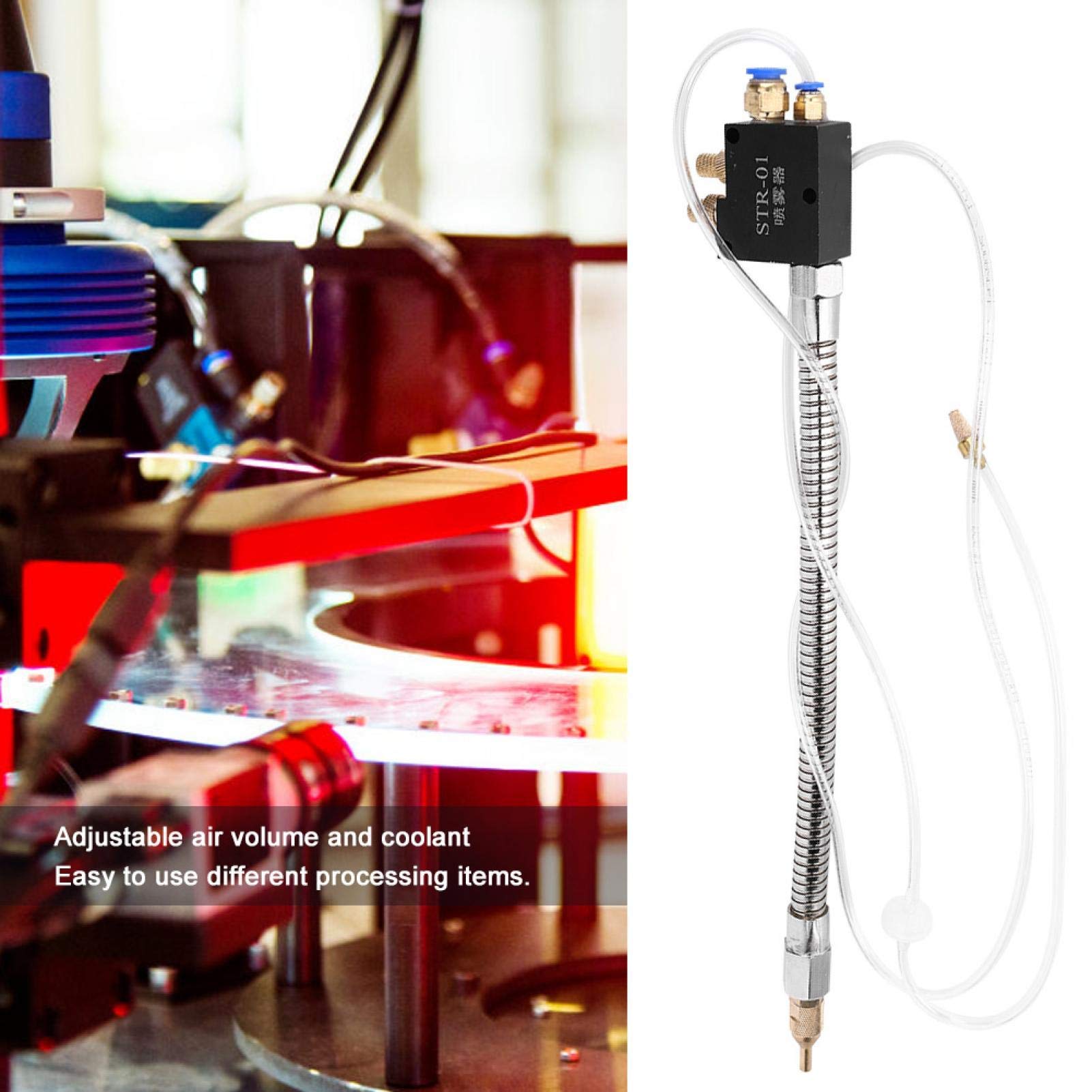 STR-01 CNC Coolant Spray System - High Pressure Mist Lubrication for Lathe, Milling & Grinding Machines - Includes Check Valve & Stainless Steel Hose - Perfect for Metalworking, Engraving & Precision Cutting Operations