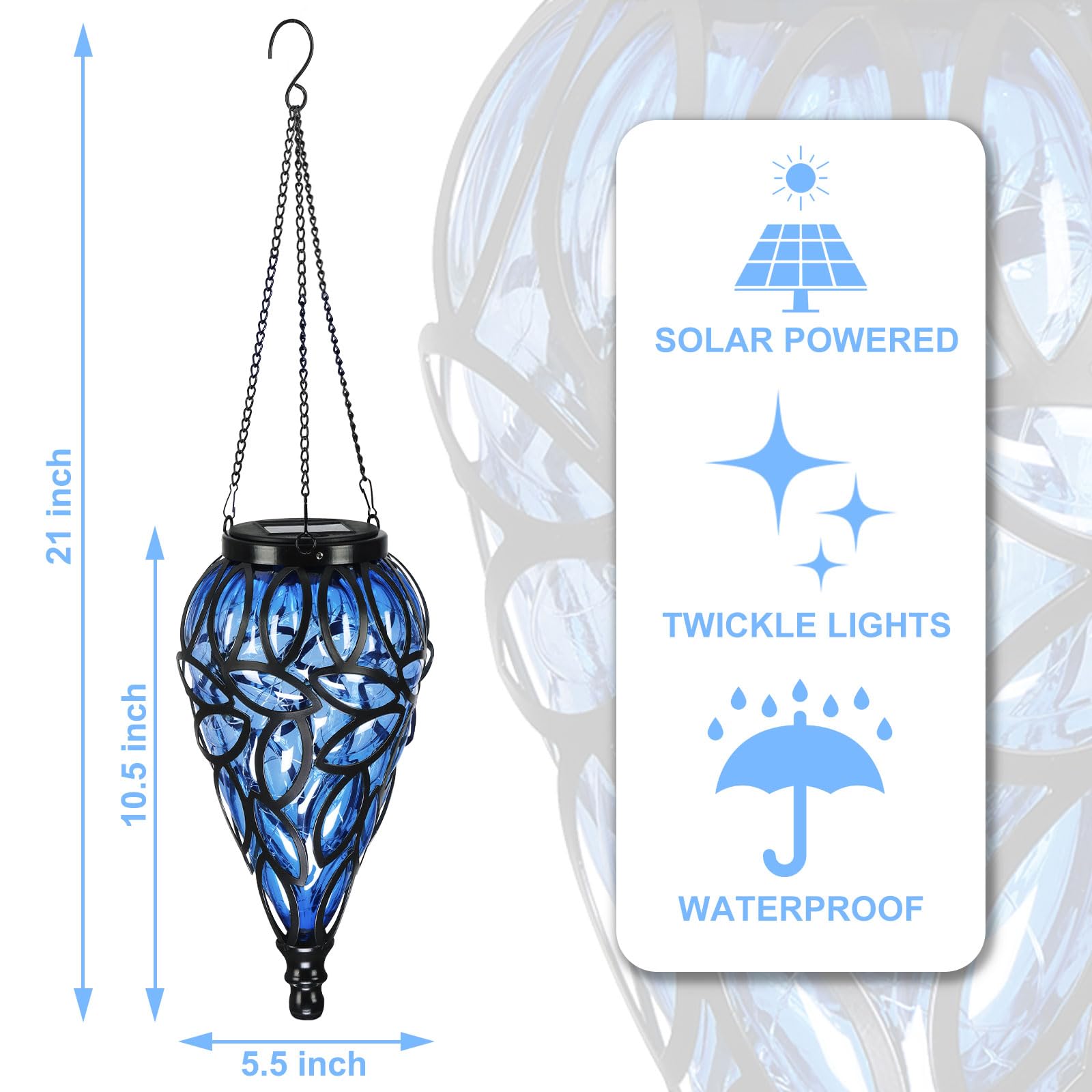Solar Hanging Lantern Outdoor Lights - 15 LED Waterproof Tear-Shaped Cool White Garden Lights with S Hooks for Yard, Pathway, Front Door & Landscape Decor | Perfect for Patio, Wedding, Party & Holiday Lighting