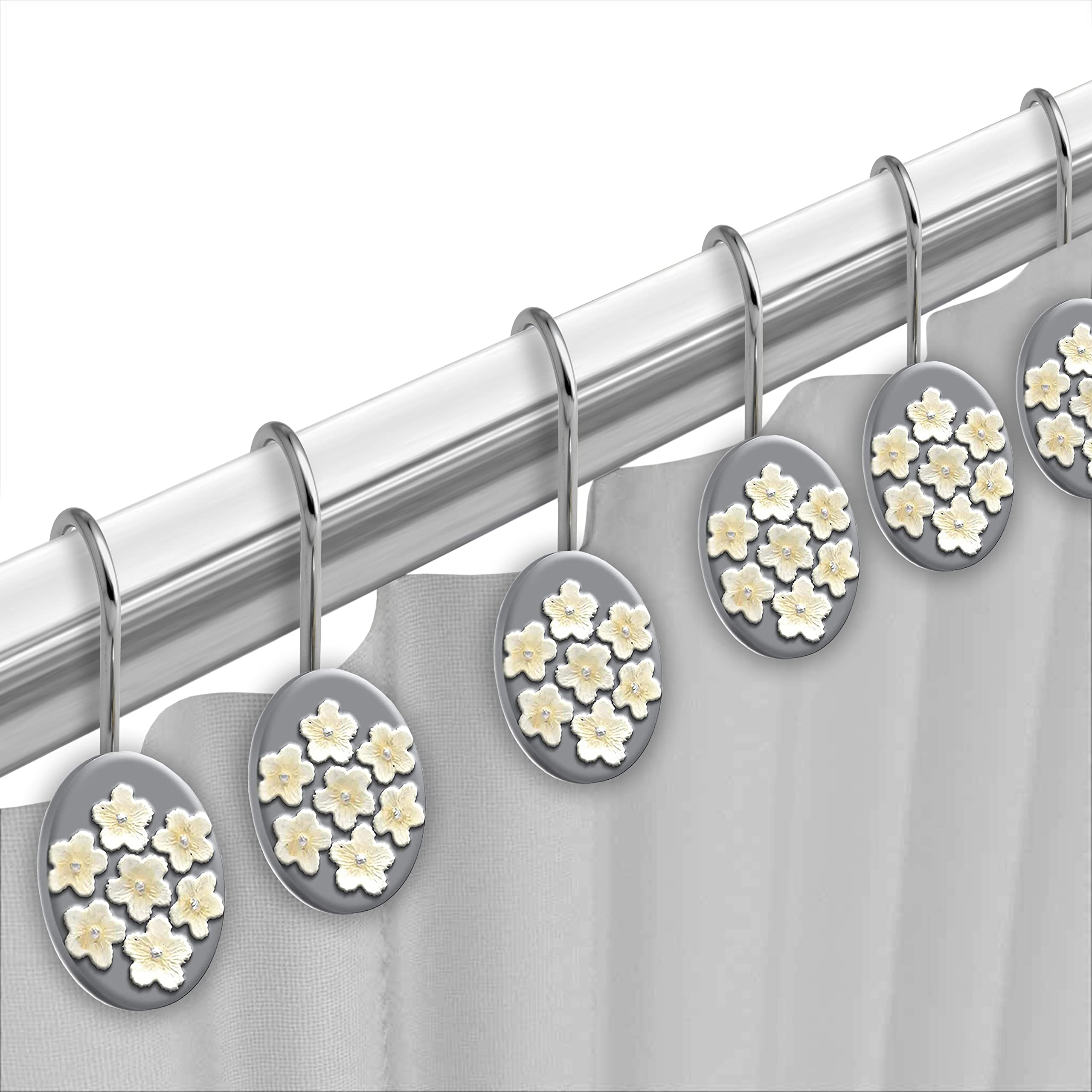 Premium Bath Shower Hooks - Rust-Resistant Grey Hooks for Bathroom Organization (Set of 12) | Perfect for Hanging Loofahs, Sponges & Shower Accessories in Bloomfield Style