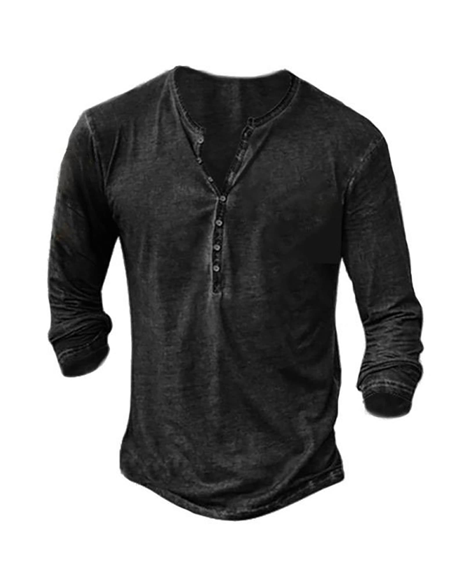 Vintage Distressed Henley Shirts for Men - Long Sleeve Casual Button Down V-Neck T-Shirts | Perfect for Everyday Wear, Date Nights & Outdoor Adventures