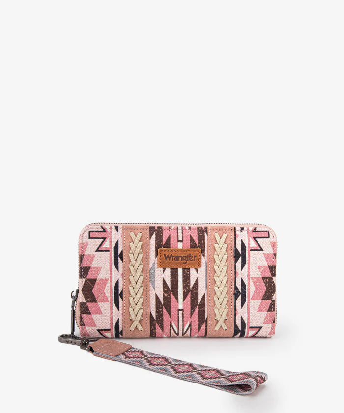 Wrangler Aztec Print Whipstitch Canvas Wallet for Men - Stylish & Durable Bifold Wallet with RFID Protection - Perfect for Travel, Everyday Use & Gift Giving