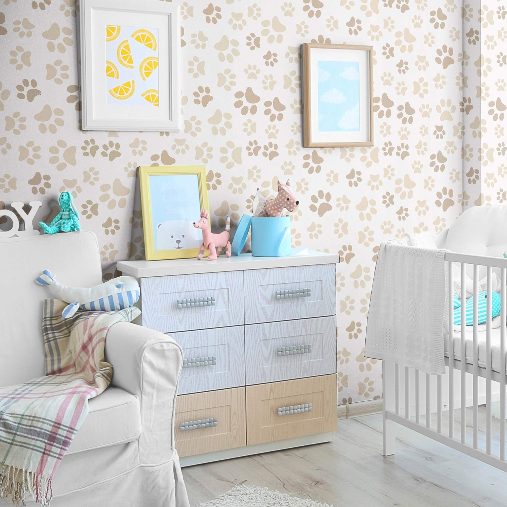 Beige and Tan Animal Print Peel and Stick Removable Wallpaper for Kids Room Decor - Nursery, Playroom, Bedroom Wall Covering