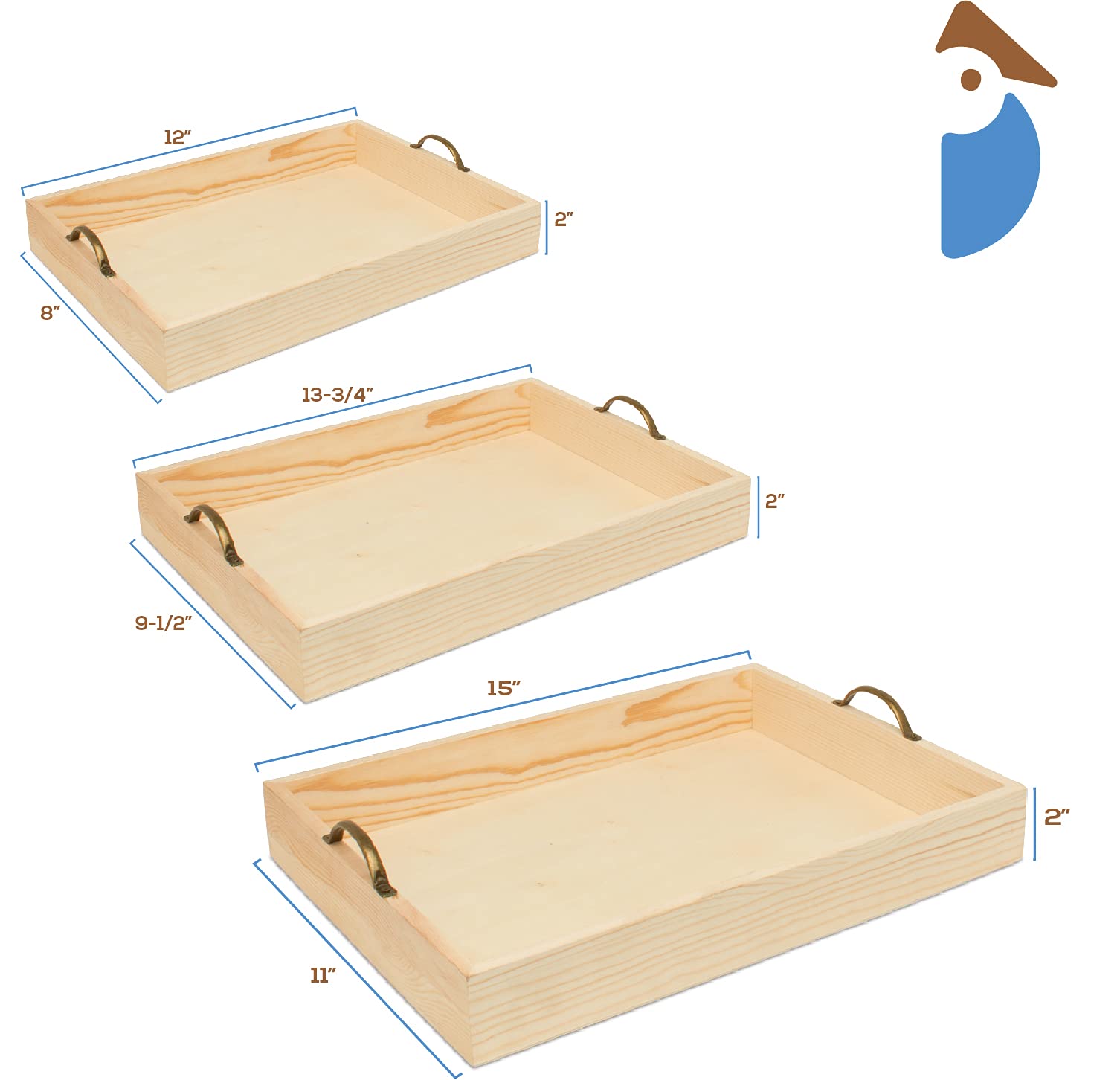 Unfinished Wood Nesting Serving Trays with Handles - Set of 5 (3-Piece Each) - DIY Craft Tray for Resin Art, Home Organization & Decorative Projects - Perfect for Kitchen, Dining, and Craft Room Use