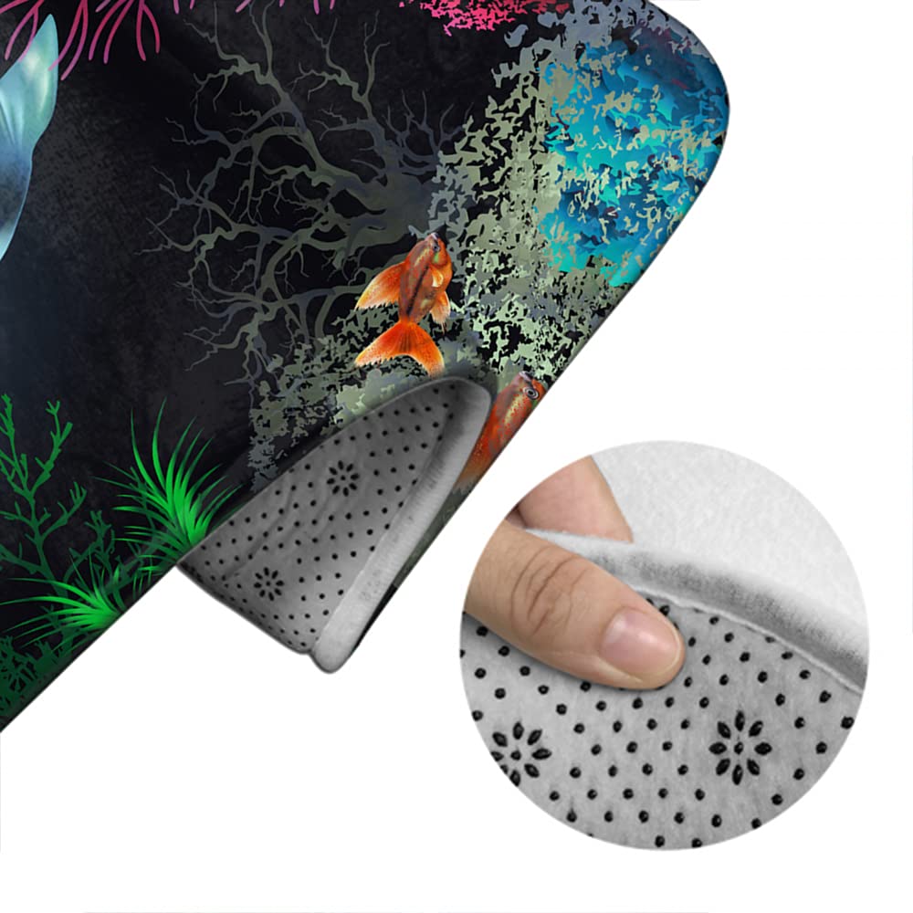 WONDERTIFY Non-Slip Bathroom Rug Set - 3 Piece Ocean Theme (Bath Mat, Contour Mat & Toilet Lid Cover) with Dolphin, Coral & Fish Design | Waterproof, Soft & Safe for Kids & Adults | Perfect for Beach House, Coastal Decor or Nautical Bathroom