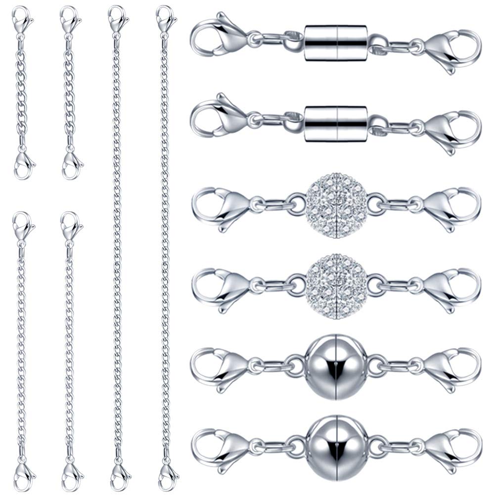 12-Piece QACOWW Necklace Extenders Set - Silver Chain Extenders for Necklaces, Bracelets & Anklets | Jewelry Making Supplies & DIY Accessories | Perfect for Adjusting Length & Custom Jewelry Designs