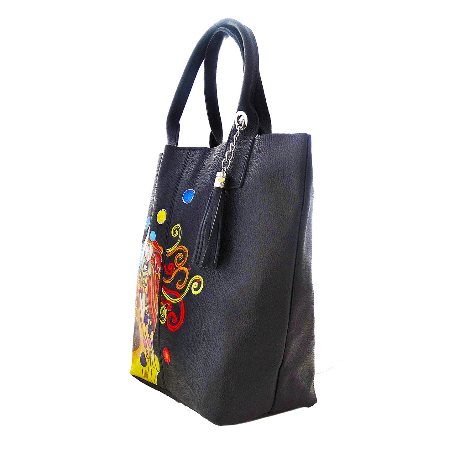 Hand-Painted Genuine Leather Shoulder Bag for Women - OMAGGIO AL BACIO APPASSIONATO DI VOGEL Collection - Italian Crafted Vegan Leather Shopper Tote, Artisan Made Purse - Perfect for Work, Travel & Evening Events