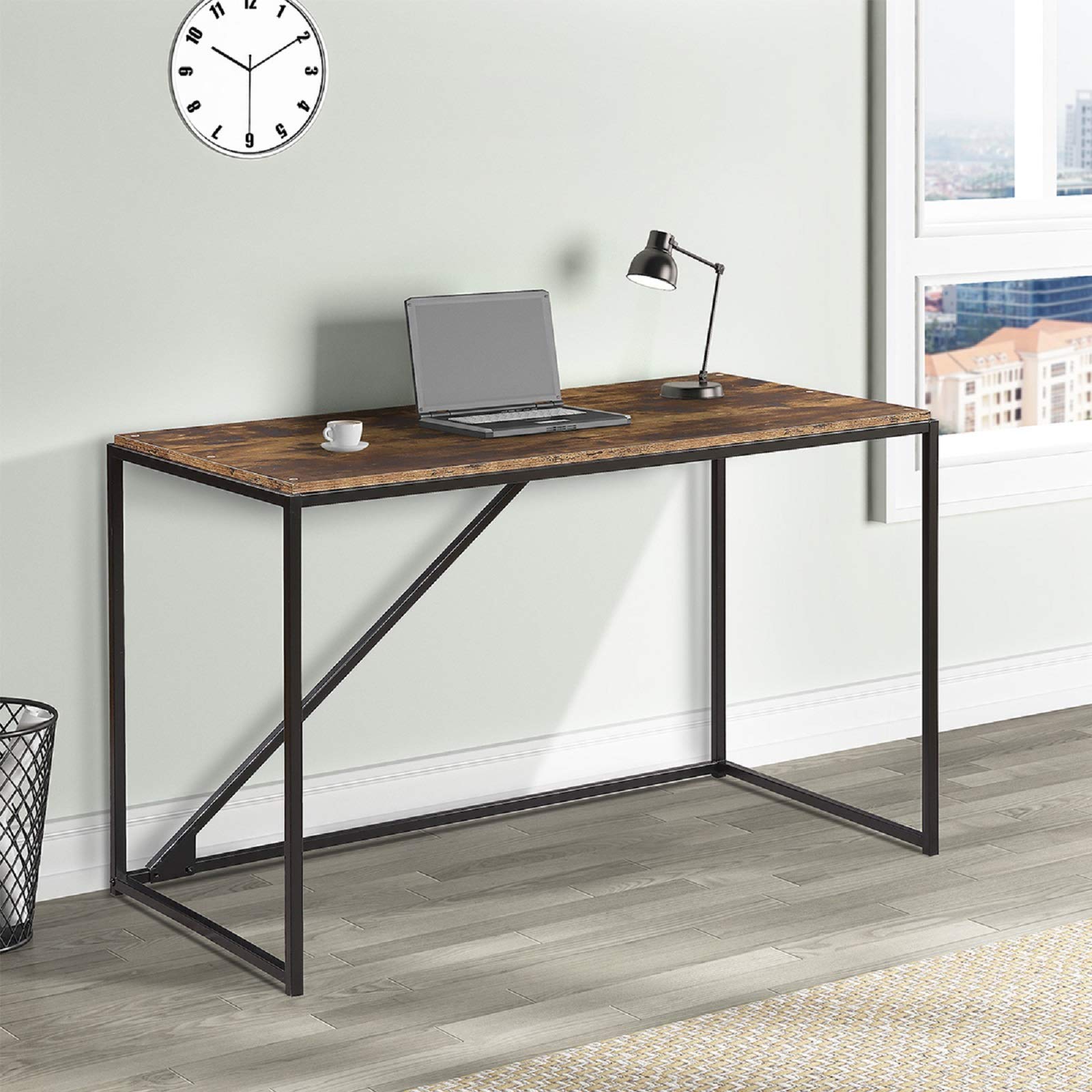 46-Inch Home Office Computer Desk - Modern Industrial Style Small Study Desk with Metal Frame, Easy Assembly for Laptop & Workspace | Perfect for Small Spaces, Remote Work & Student Dorm Rooms