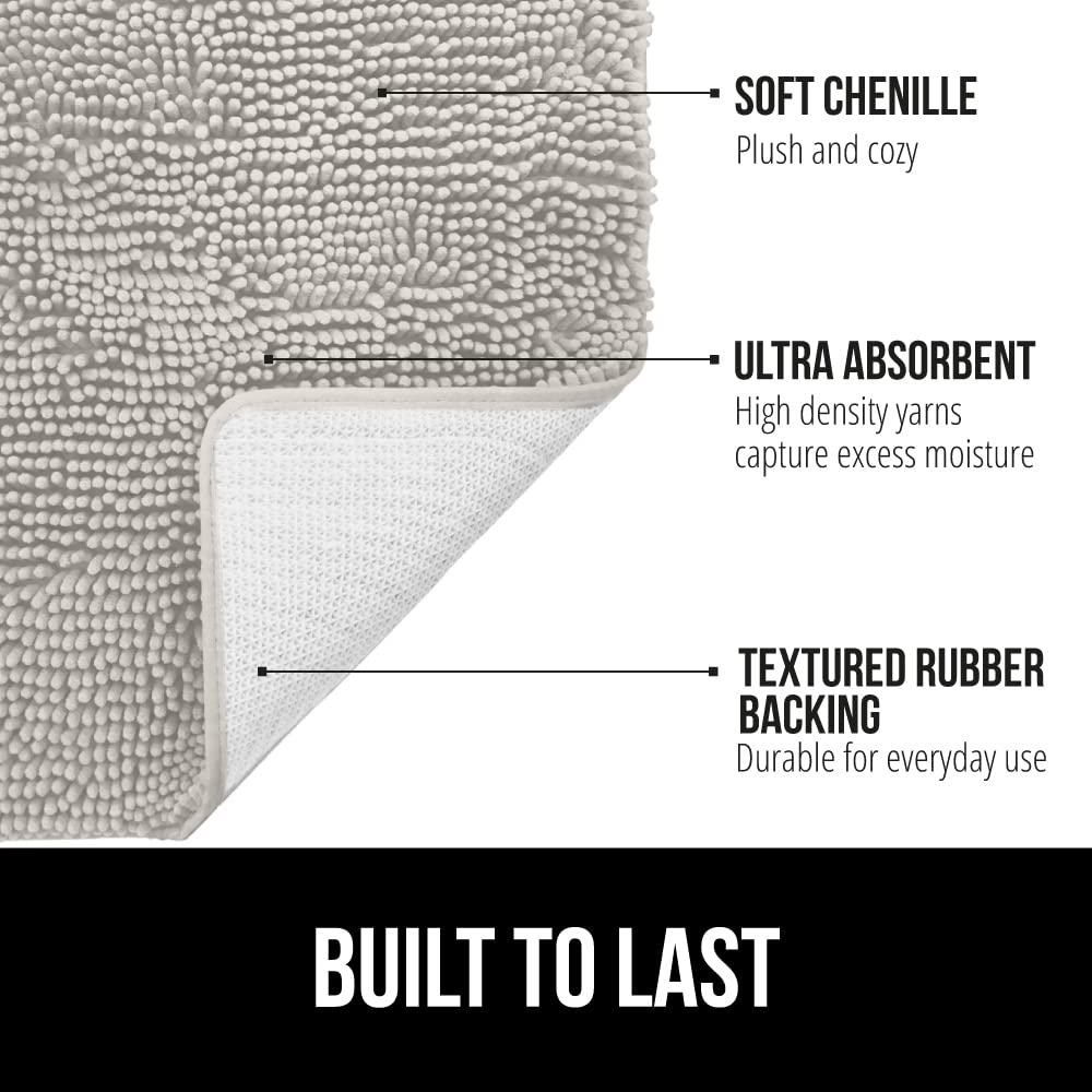 Gorilla Grip Bath Rug Mat 30x20 Inches, Super Soft Absorbent Chenille Bath Mat with Non-Slip Rubber Backing, Quick Dry Microfiber Shower Floor Rug - Machine Washable Bathroom Mat for Home Decor (Light Gray) | Perfect for Bathroom, Shower, and Vanity Areas