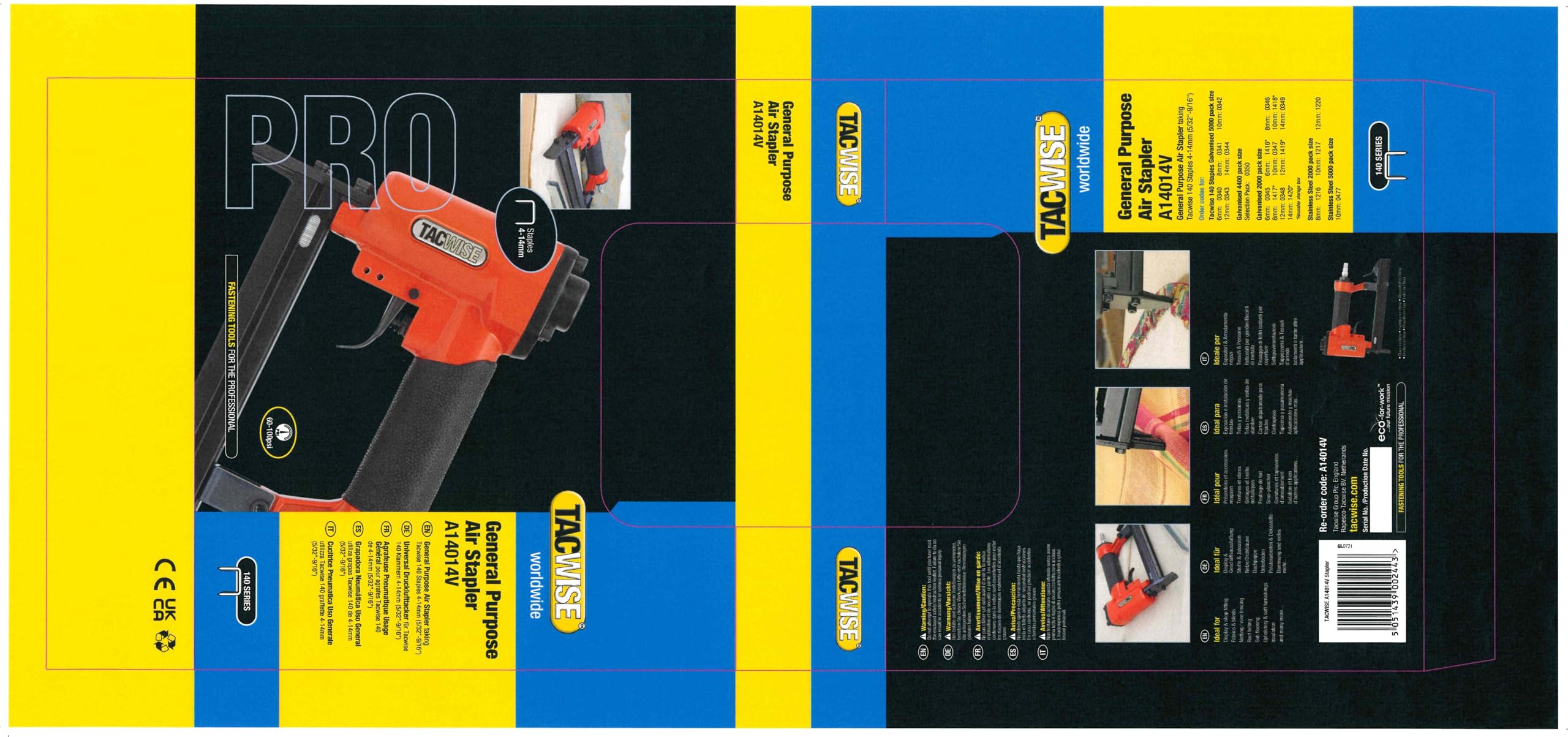 A14014V 140 Type Heavy Duty Air Stapler - Pneumatic Staple Gun for Upholstery, Carpentry & DIY Projects | Professional Woodworking & Furniture Repair Tool