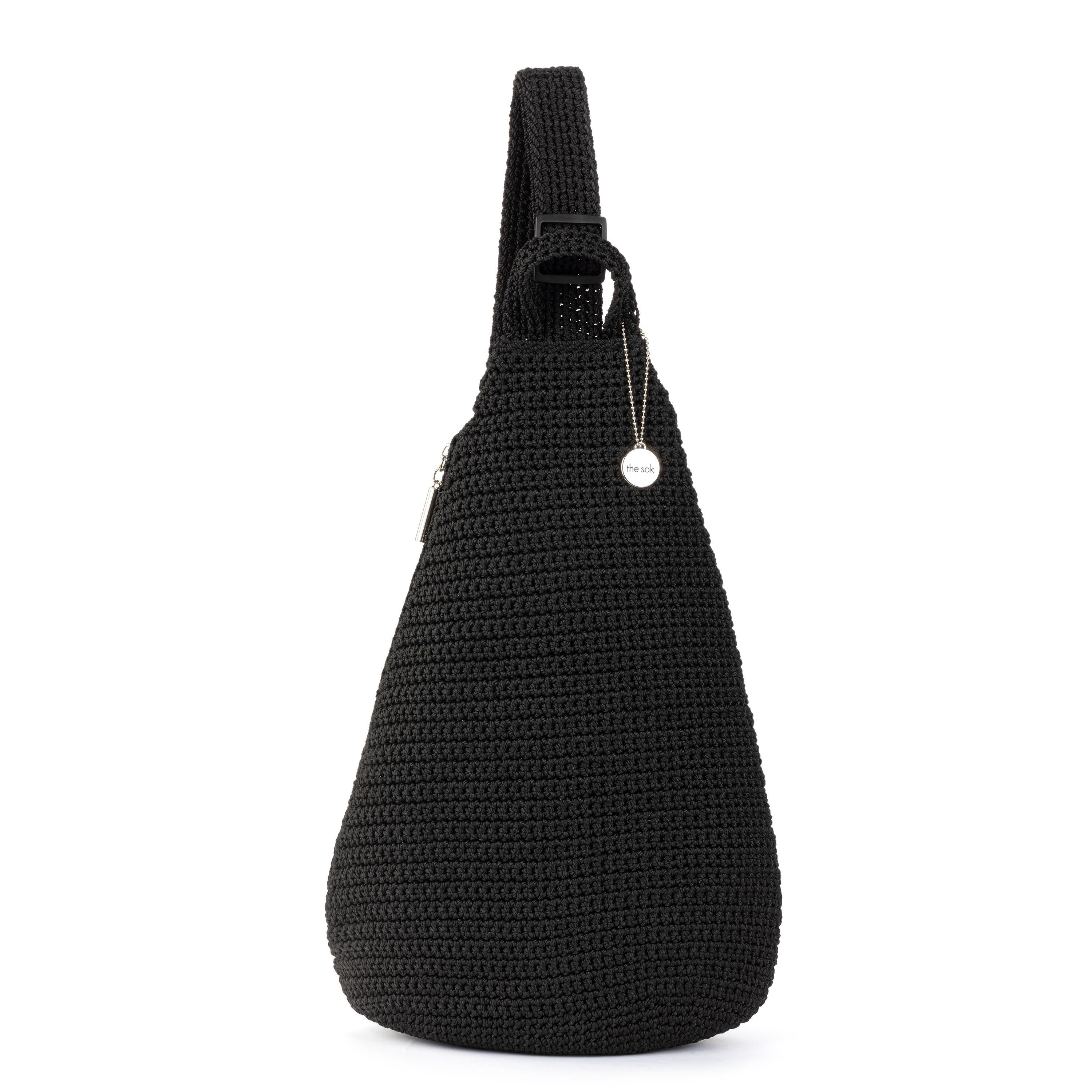 Handmade Geo Sling Backpack - Black Crochet Crossbody Bag for Women | Perfect for Travel, Hiking & Everyday Use