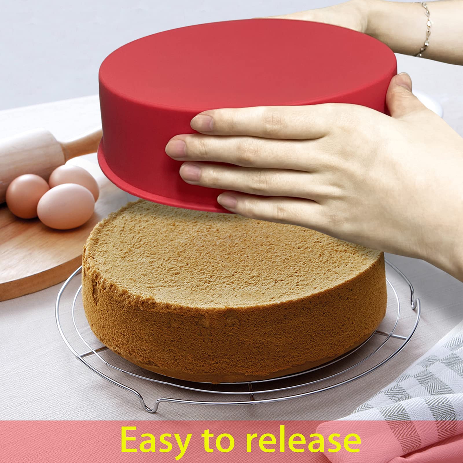 2-Pack 8 Inch Silicone Cake Pans for Baking - Non-Stick Round Cake Molds with Quick Release, Perfect for Cheesecake, Chocolate Cake, Brownies & Puddings - Ideal for Home Baking, Parties & Holiday Desserts