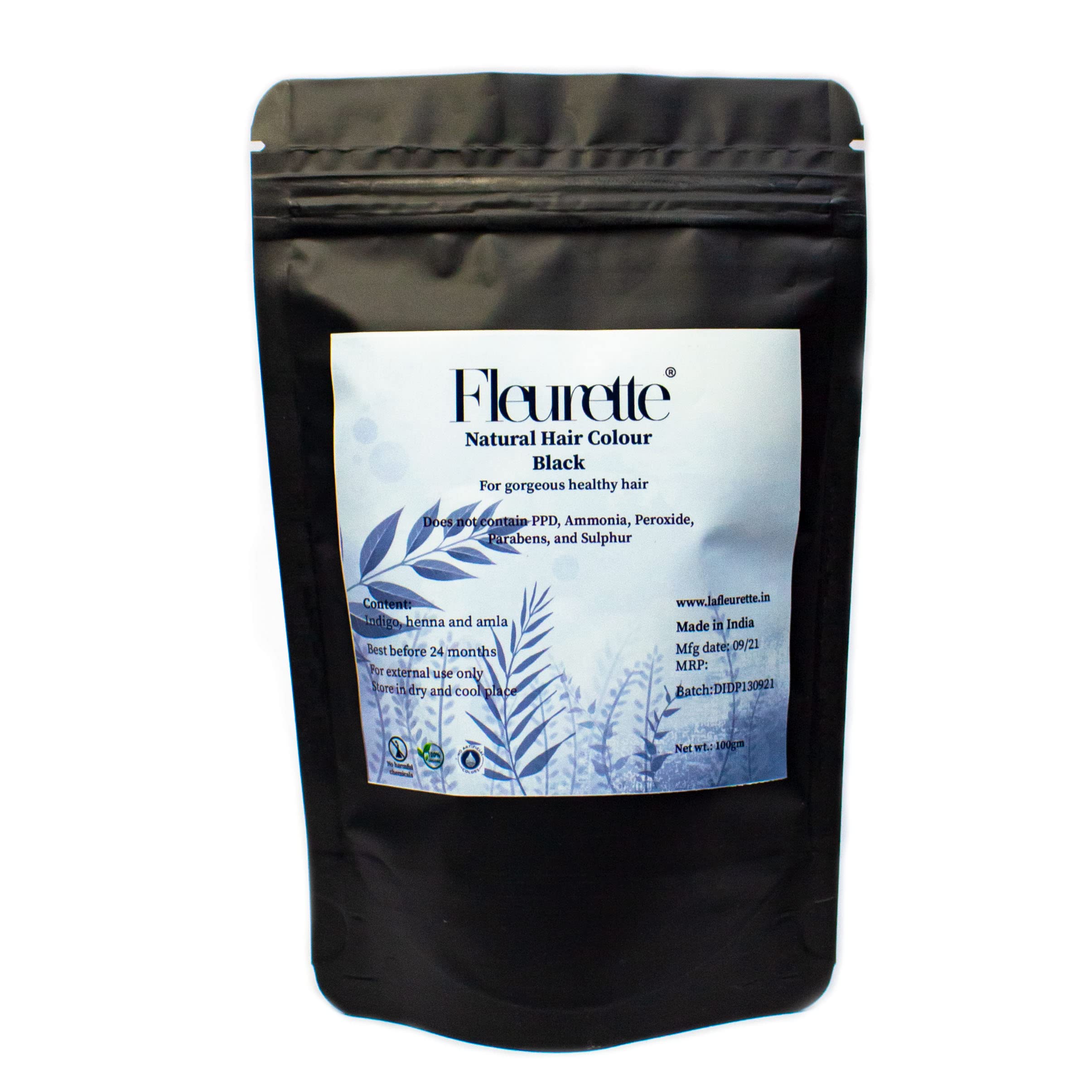 Fleurette Organic Hair Color Dye (Black) 120g - Natural Ammonia-Free Permanent Hair Dye for Women & Men - Perfect for At-Home Hair Coloring & Salon-Quality Results