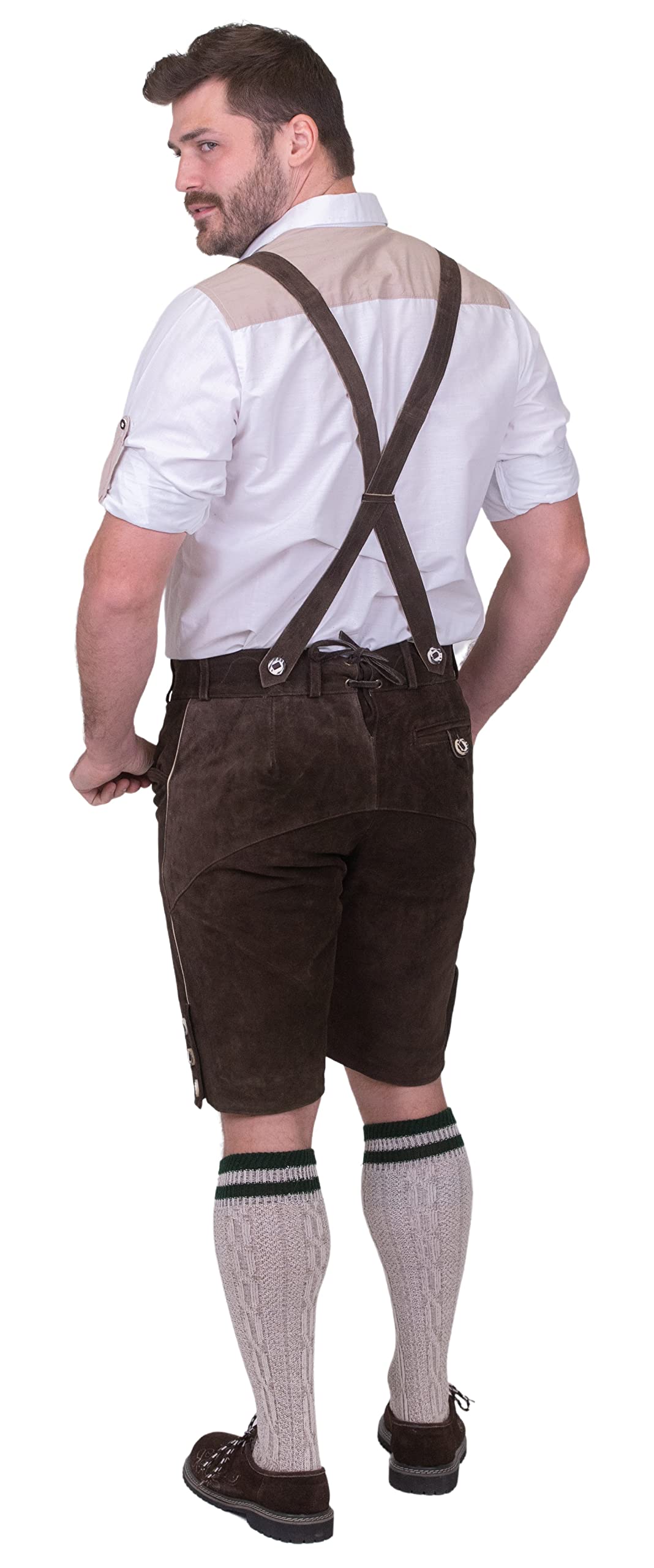 Authentic German Dirndl Trachten Haus 2-Piece Brown Leather Lederhosen Shorts for Oktoberfest | Bavarian Traditional Costume for Adults | Perfect for Halloween, Beer Festivals & Cultural Events