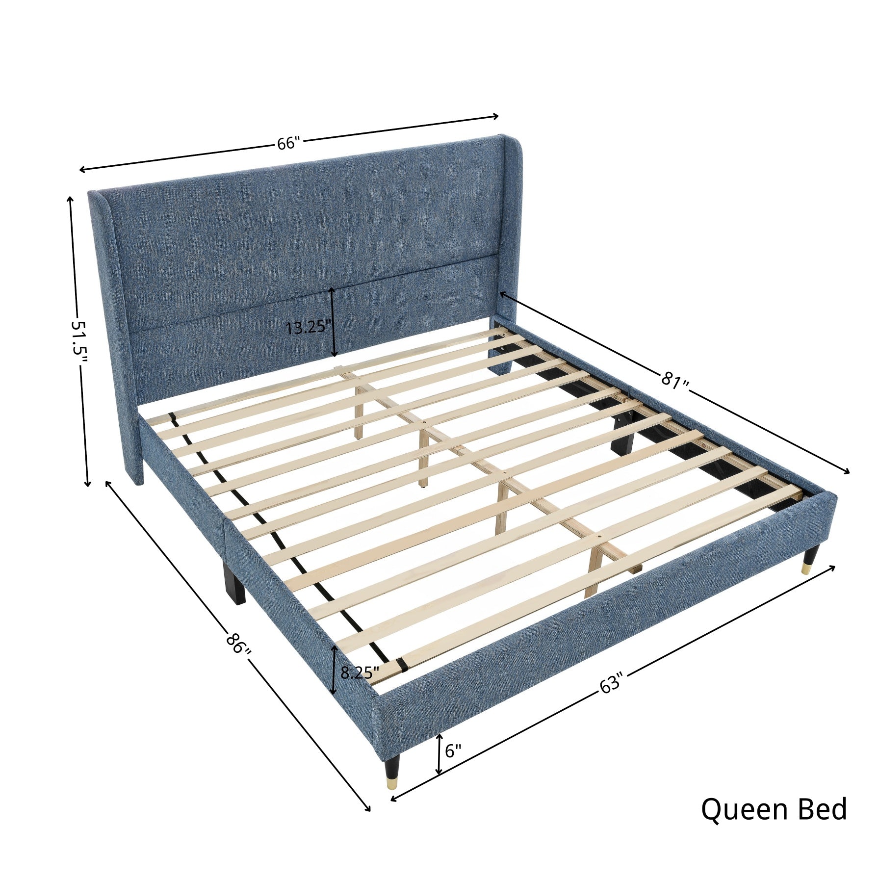 Roundhill Furniture Arles 3-Piece Upholstered Bedroom Set - Wingback Platform Bed with 2 Nightstands for Master Bedroom, Guest Room & Apartment Decor