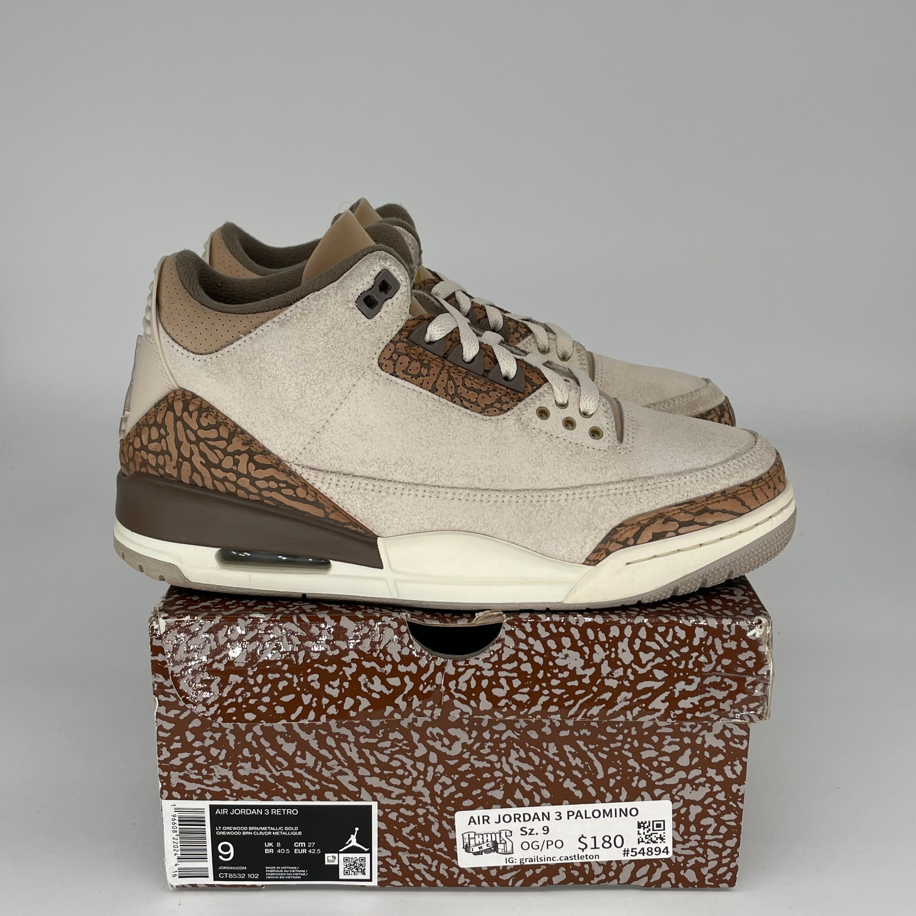 AIR JORDAN 3 PALOMINO Men's Basketball Shoes Size 9 - CT8532 102 Retro Sneakers for Casual Wear & Street Style