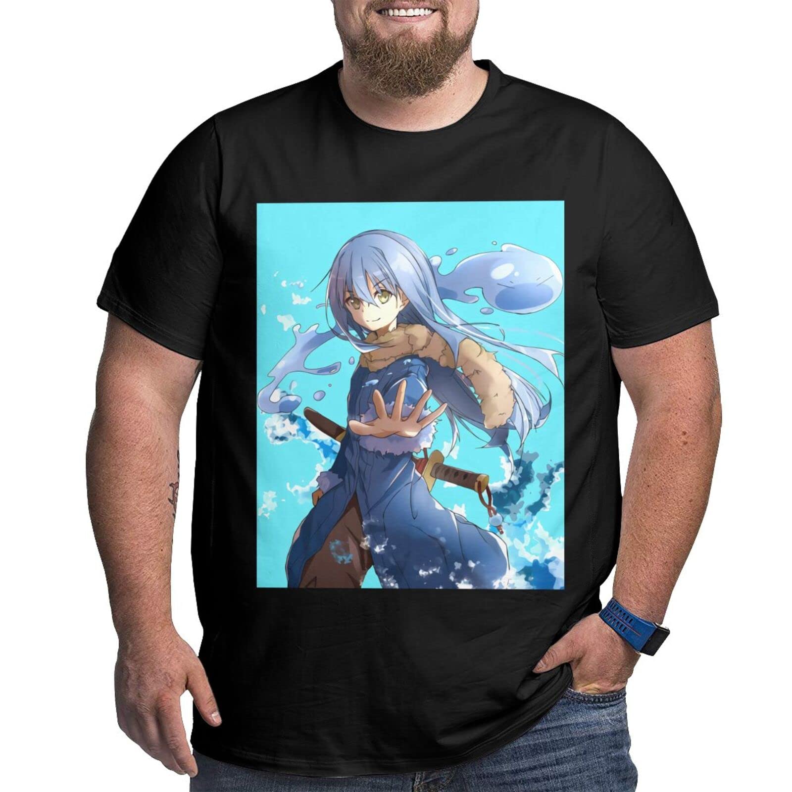 Anime That Time I Got Reincarnated As A Slime Oversized T-Shirt | Men's Big & Tall Summer Cotton Tee | Plus Size Short Sleeve Round Neck Shirt | Casual Wear, Cosplay & Anime Convention Outfit