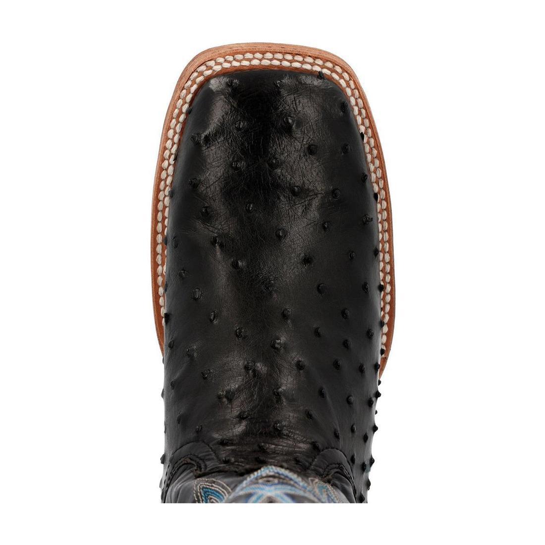 PRCA Collection Men's Full Quill Ostrich Western Boots - Genuine Leather Cowboy Boots for Men, Black - Perfect for Rodeo, Country Dancing & Western Fashion