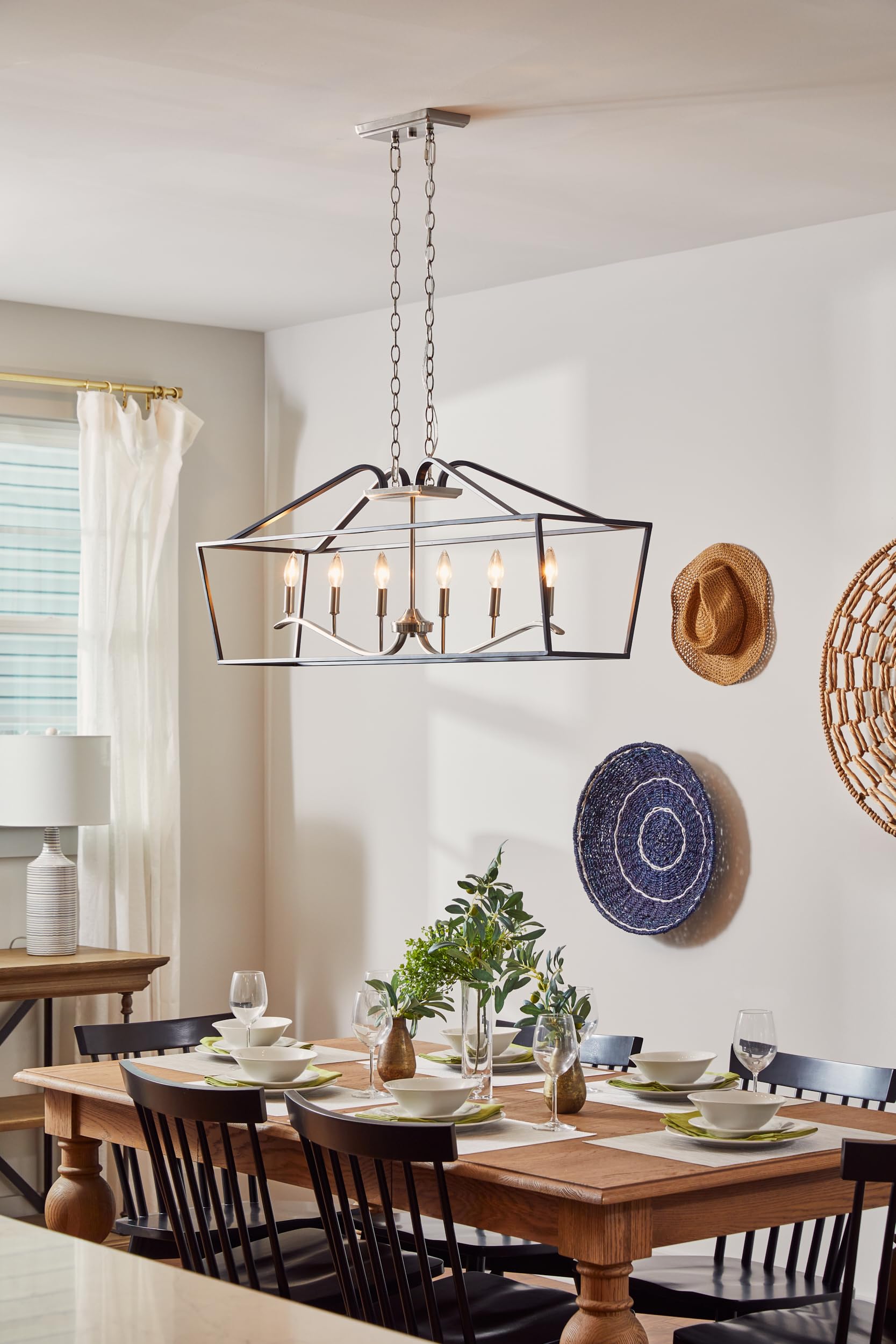 Quoizel Catalina 6-Light Matte Black Linear Chandelier - Modern LED Pendant Lighting for Dining Room, Kitchen Island & Bedroom - Dimmable Fixture with Clear Glass Shades