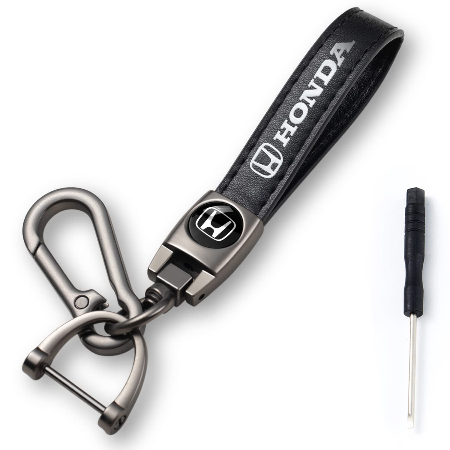 Genuine Black Leather Keychain for Honda Civic CR-V Accord Pilot LX EX EX-L Touring - Premium Car Key Ring Lanyard Accessories - Ideal for Business Gifts, Birthday Presents & Everyday Use