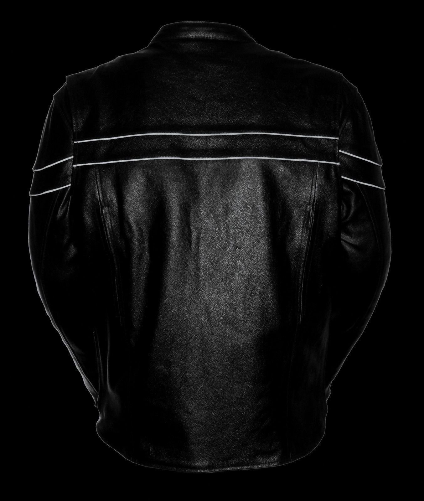 Men's Black Reflective Piping Cow Leather Motorcycle Jacket - Extra 3