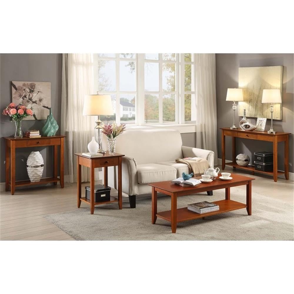 Pemberly Row Traditional Cherry Wood End Table with Drawer - Perfect for Living Room, Bedroom & Home Decor