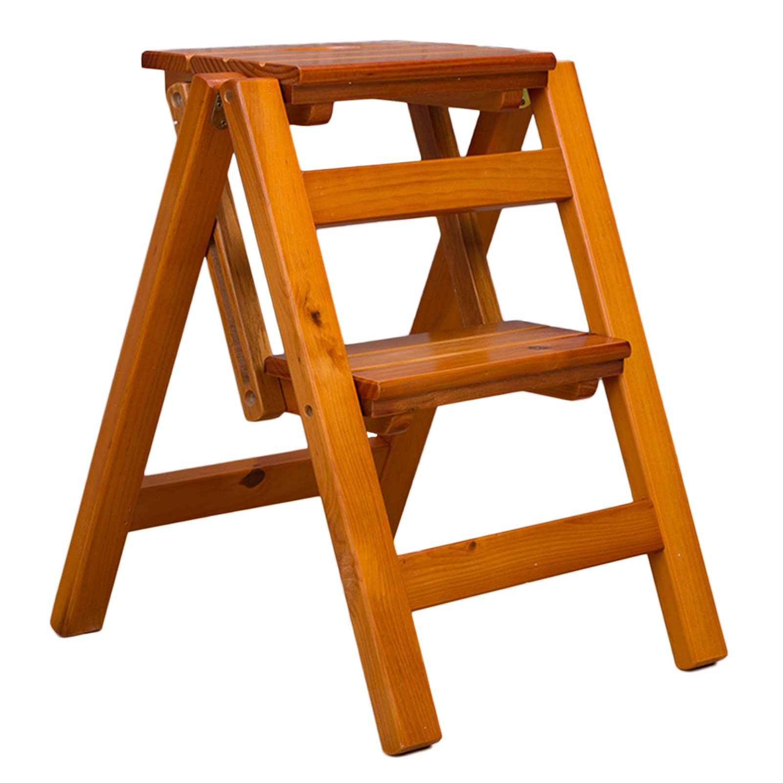 NEVKA Folding Step Stool with Non-Slip Surface - Solid Wood Convertible Ladder Stool for Home, Garden, Balcony - Portable Storage Step Stool for Kitchen, Bathroom & Tool Organization
