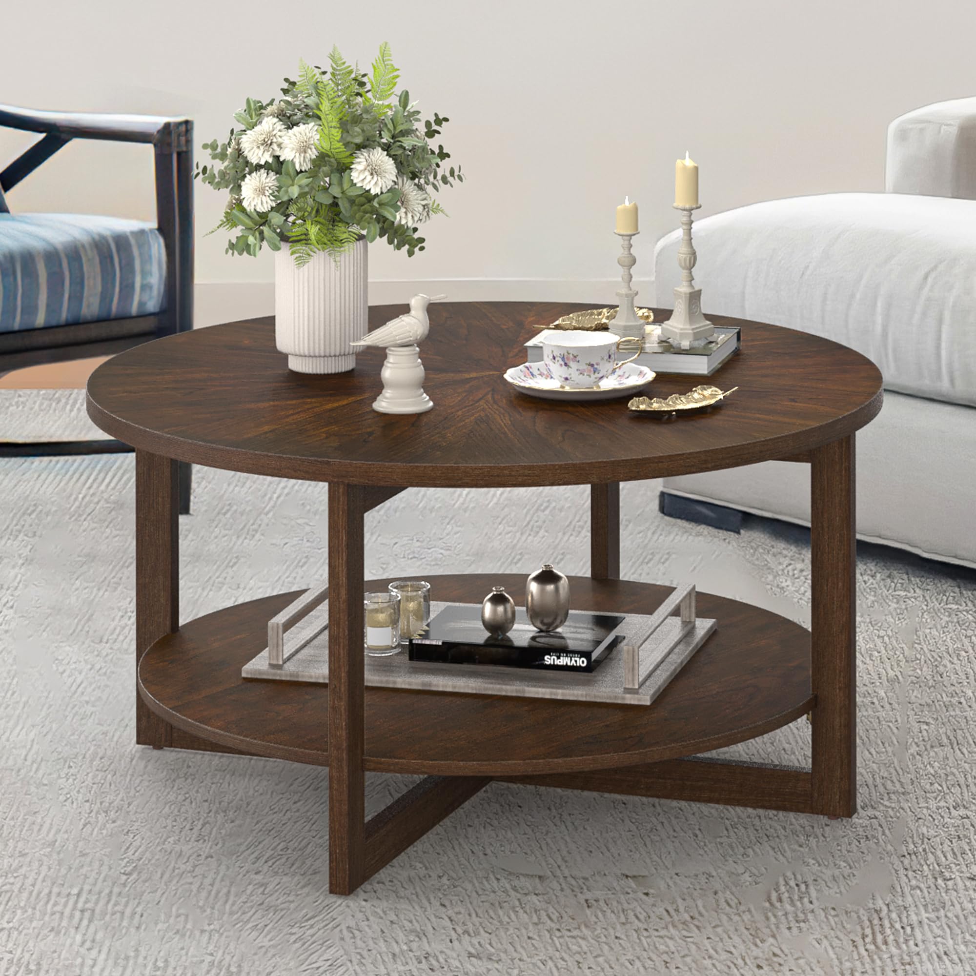 Rustic Modern Round Coffee Table 35