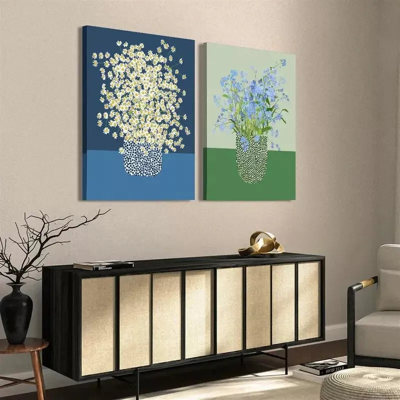 2-Piece Chamomile Flowers Abstract Canvas Wall Art Set - 50x75cm Framed High-Quality Print, 100% Australian Made, Ready to Hang - Perfect for Living Room, Bedroom & Office Decor