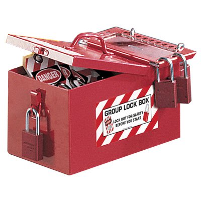 Emedco TALB4-RD Portable Steel Storage Lock Box - Secure Group Locking Solution in White & Red | Ideal for Job Sites, Schools, and Construction Safety Storage