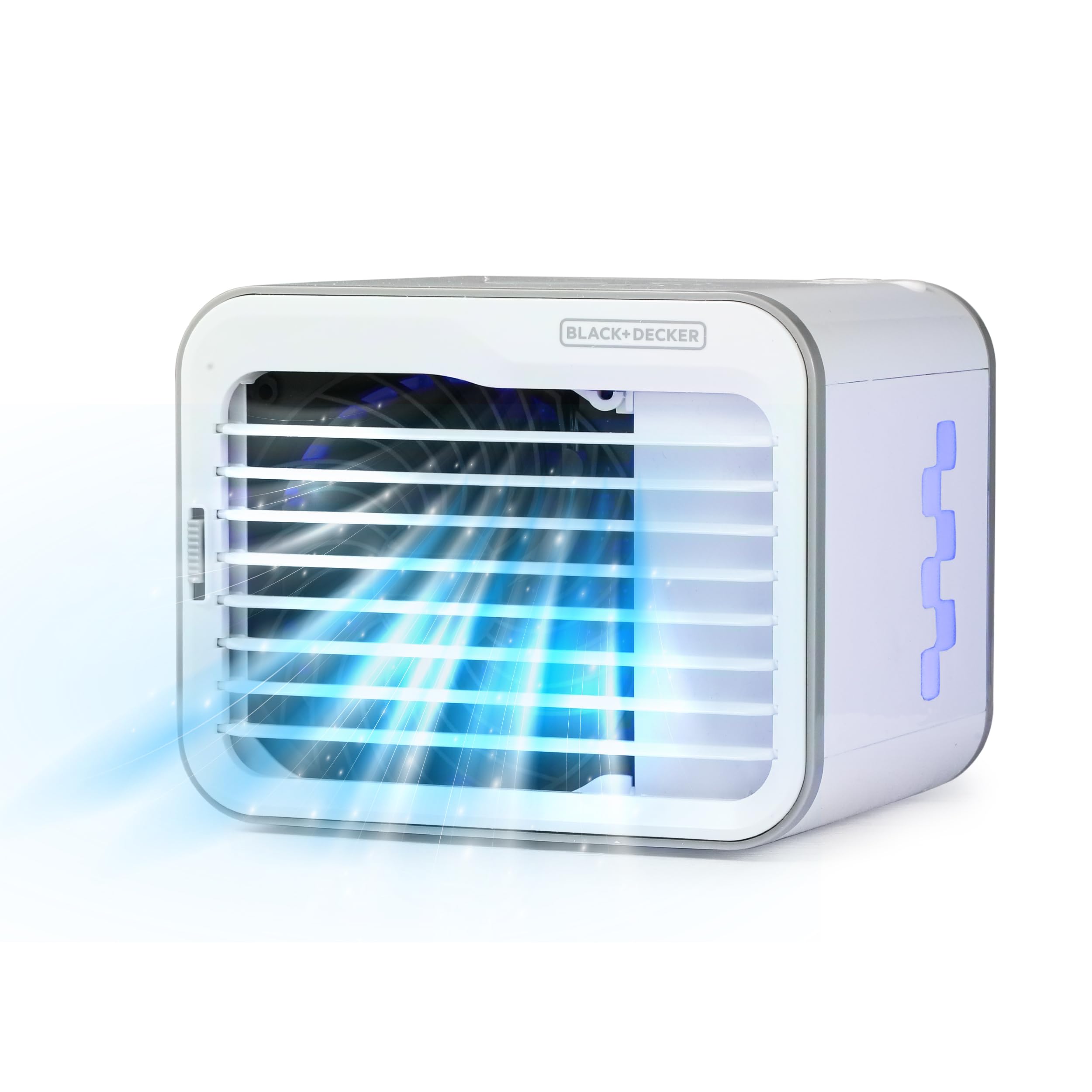 BLACK+DECKER BDMC10 Portable Desktop Air Cooler Fan - 3 Speed Settings, 0.5L Evaporative Water Tank - Personal Cooling for Home Office Desk Bedroom | White & Gray | Compact Space-Saving Design for Workstations & Nightstands