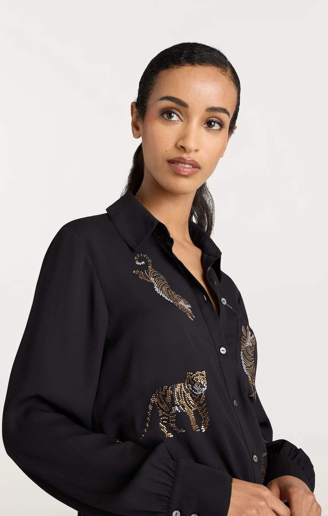 Blanche Le Tiger Heatset Blouse for Women - Soft & Comfortable Black Blouse for Work, Party & Casual Wear