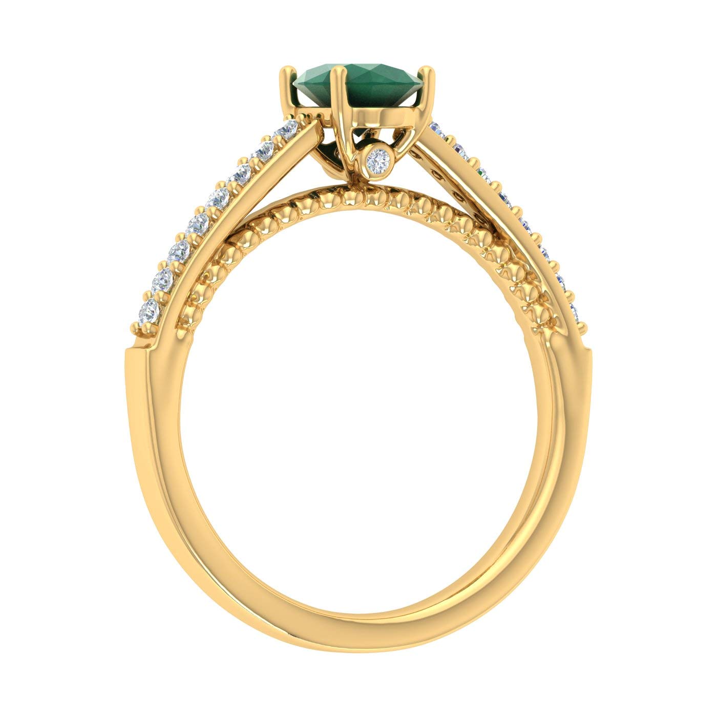 1 Carat Oval Emerald & Round Diamond Solitaire Engagement Ring in 10K Gold - Elegant Wedding Proposal Jewelry for Her