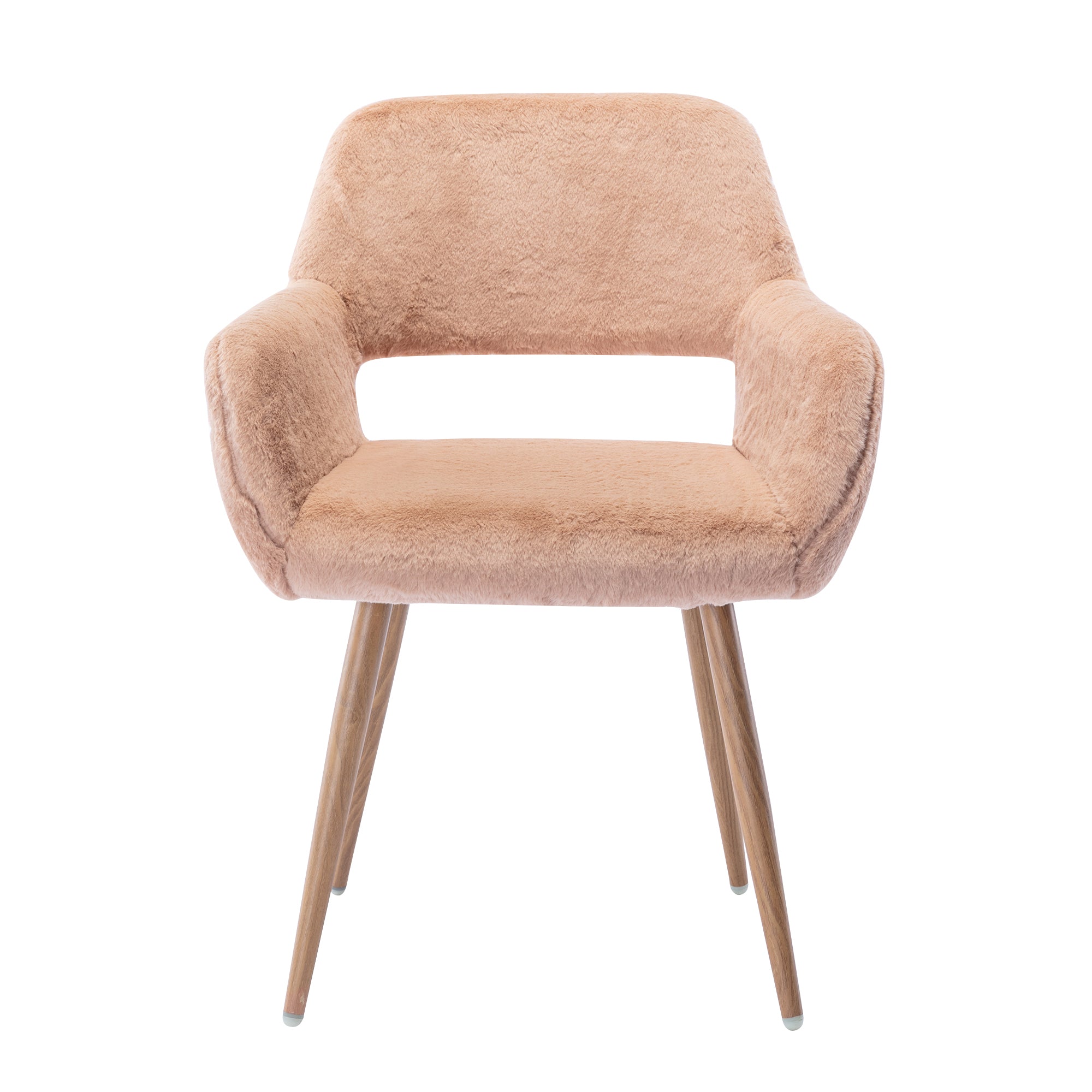 Mid Century Modern Dining Chairs with Faux Fur Upholstery & Steel Legs - Solid Painting Metal Frame for Dining Room, Kitchen, Living Room & Office - Comfortable Seating for Home Decor & Entertaining